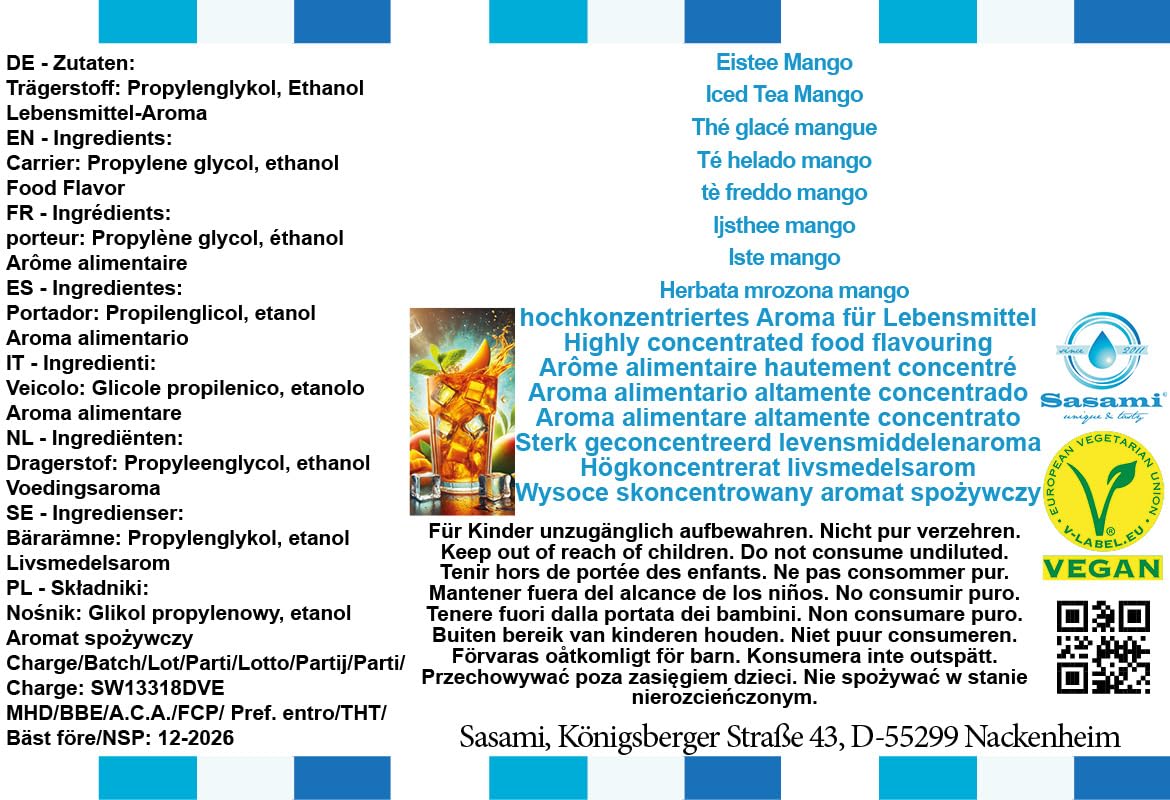 Herbata mrożona mango aromat koncentrat – Wegański – Sasami – 100ml