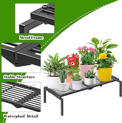 Miniatura 2 de Soporte de metal para plantas de 1 nivel para interiores y exteriores, soporte para macetas múltiples en maceta, estante para plantas, estantería de