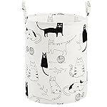 TECHMILLY Baby Laundry Basket with Long Handles, 63L Collapsible Kids Laundry Hamper, Toy Storage Basket for Nursery, Bedroom Decor for Girls and Boys (Cartoon Cat)