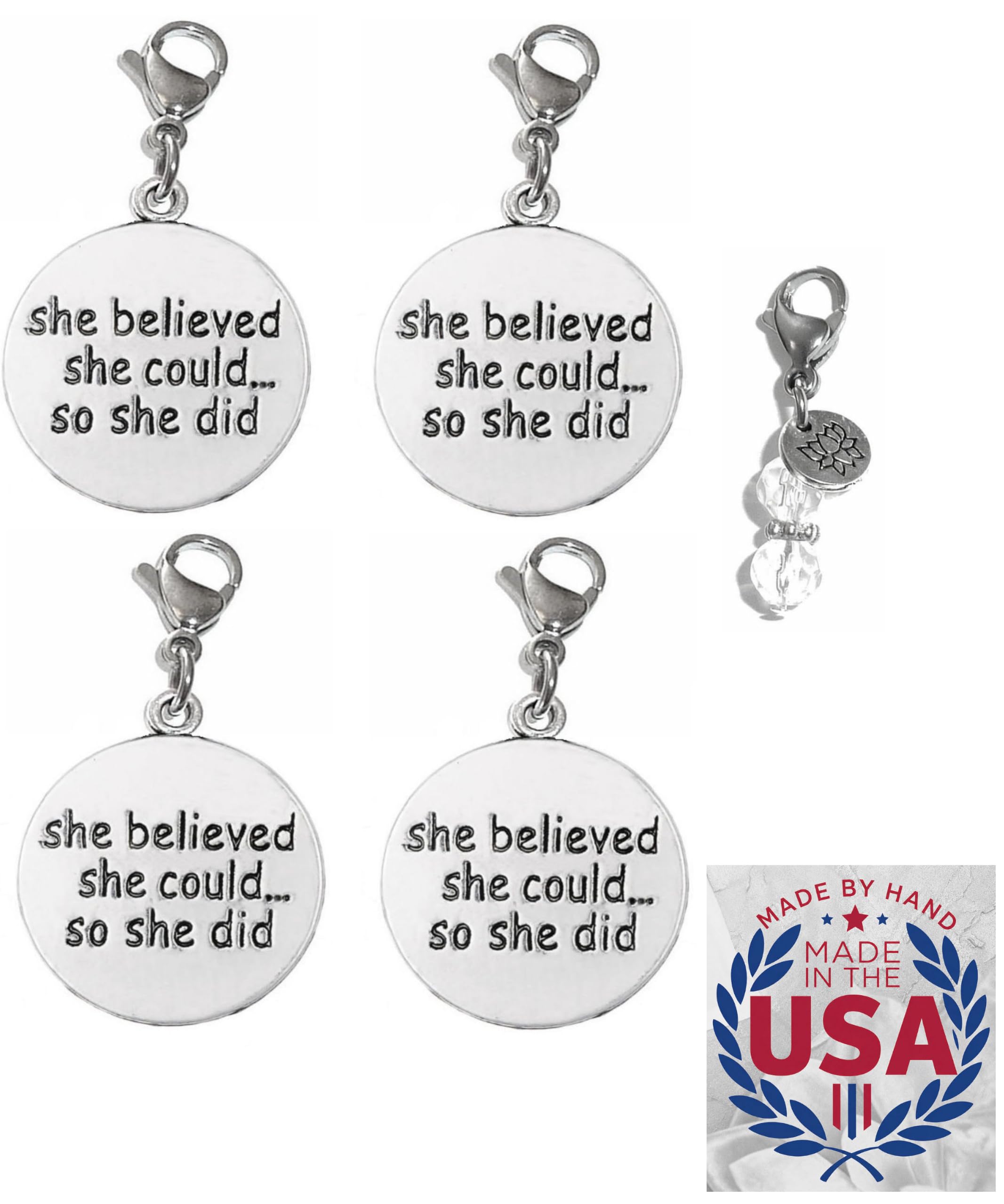 Hidden Hollow Beads 4 Clip On Charms for Purse, Handbag, Keychain, Zipper Pull, Backpack, Jewelry Accessory, USA