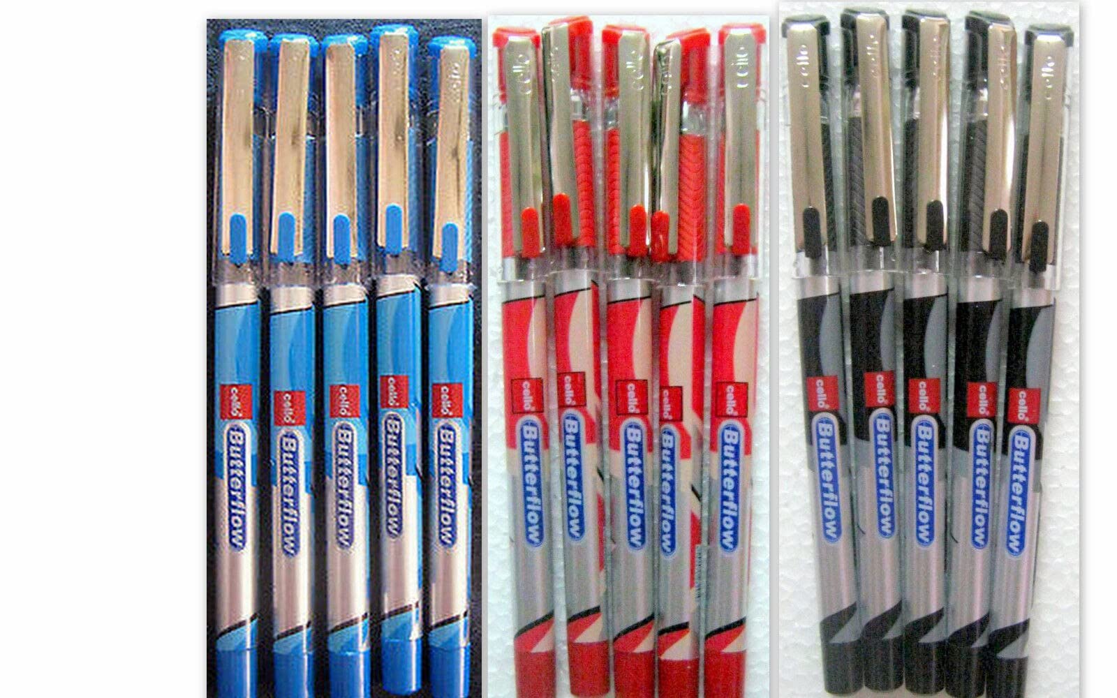 Cello Butterflow Blue Black Red Pen Smooth Fine Writing