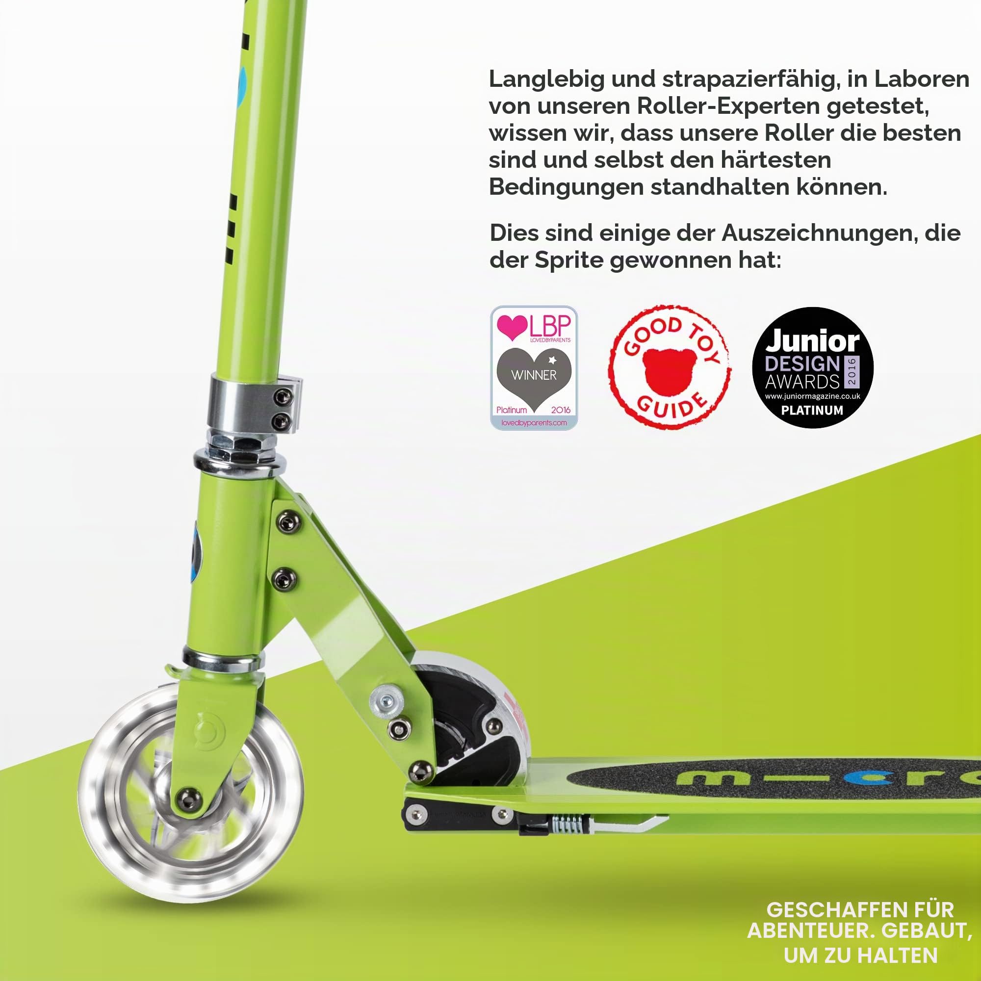MICRO™ Sprite LED Kinder Kinderscooter | Cityroller mit LED-Rollen | klappbar und Lenker höhenverstellbar | ab 5 J. | Tretroller in 6 Farben erhältlich