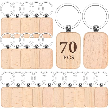 Auihiay Wood Keychain Blanks for Personalized DIY Crafts (70 Pack)