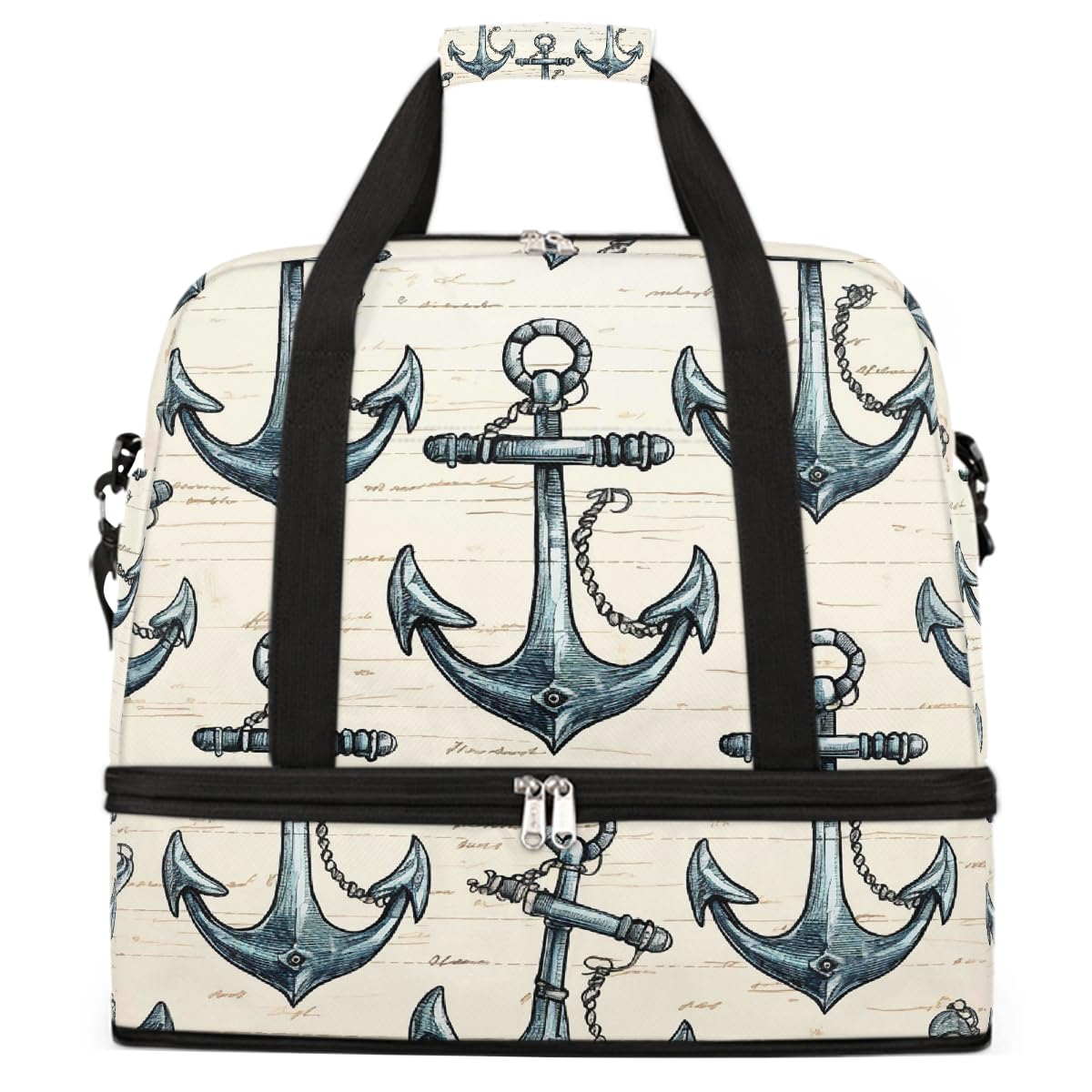 Borsone da viaggio pieghevole con motivo vintage con ancora marina, espandibile, con scomparto per scarpe, borsa da weekend di grande capacità, borsa da viaggio per sport, viaggi notturni