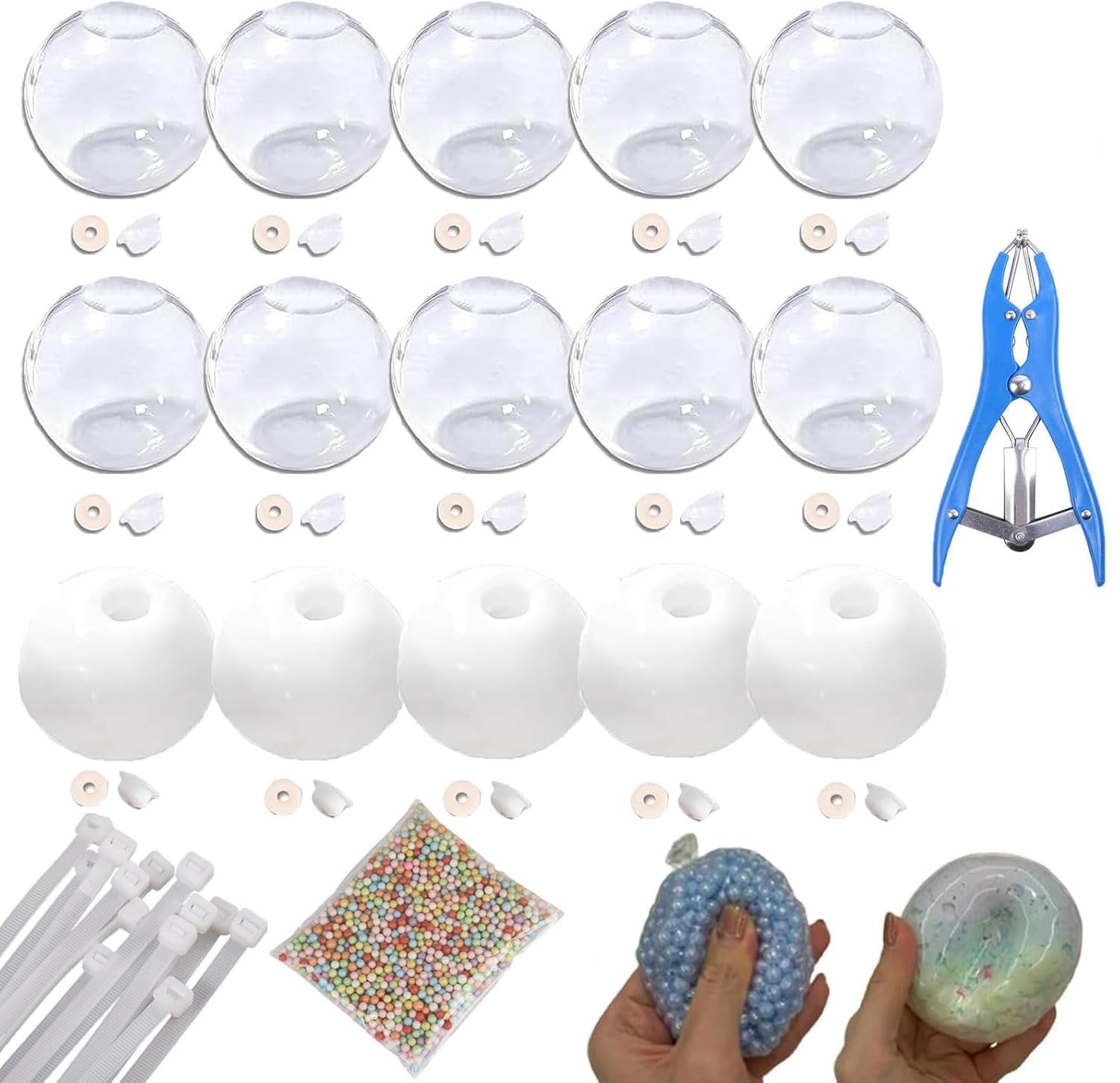 15Pcs Stress Ball Making Kit, Stress Ball Skin, Vacuum Squishy Pressure Balls with Lid & Air Pump & Expander Tool for Sensory & Stress Relief, DIY Stress Relief Toys Set (6cm,Mix)