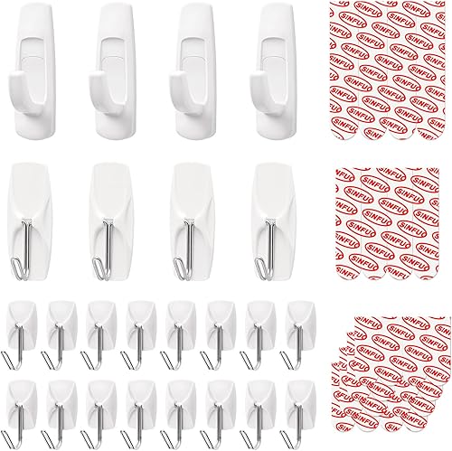 24 Hooks for Hanging Variety Pack, Adhesive Wall Hooks Heavy Duty with 24 Stirps,no Damage Large midium Small Sticky Utility Hooks for