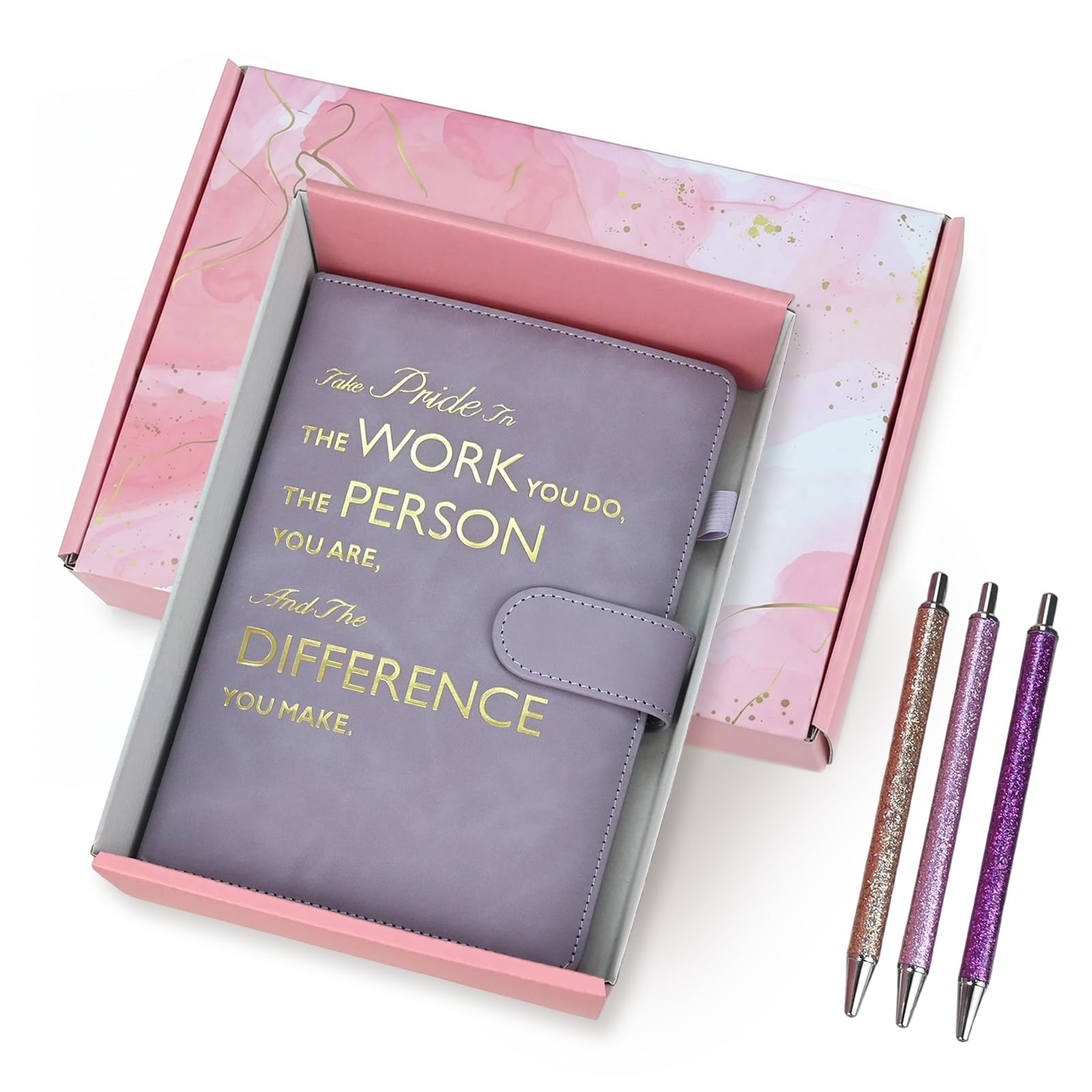 SIMDAO 5Pcs Inspirational Leather Notebook and Pen Set, A5 200Pages Journals with Gift Box, Thank You Gifts Employee Appreciation Gift for Women Men Colleague School (Purple) โ image 1