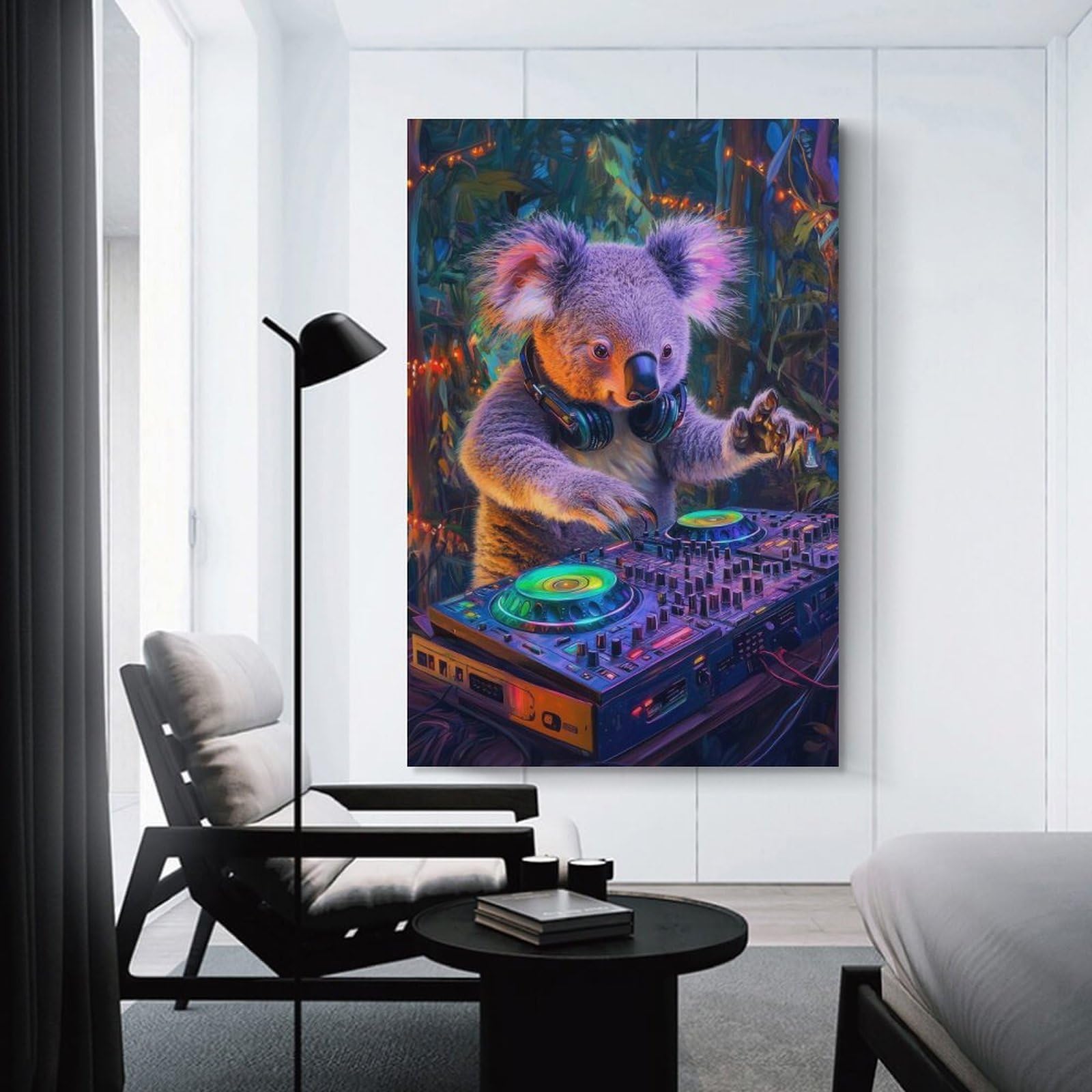 Junmoney Koala DJ Canvas Wall Decor, 24x36inch(60x90cm), for Apartment Walls, Studios Or Work Areas, Decorative Canvas Decor for Home Updates