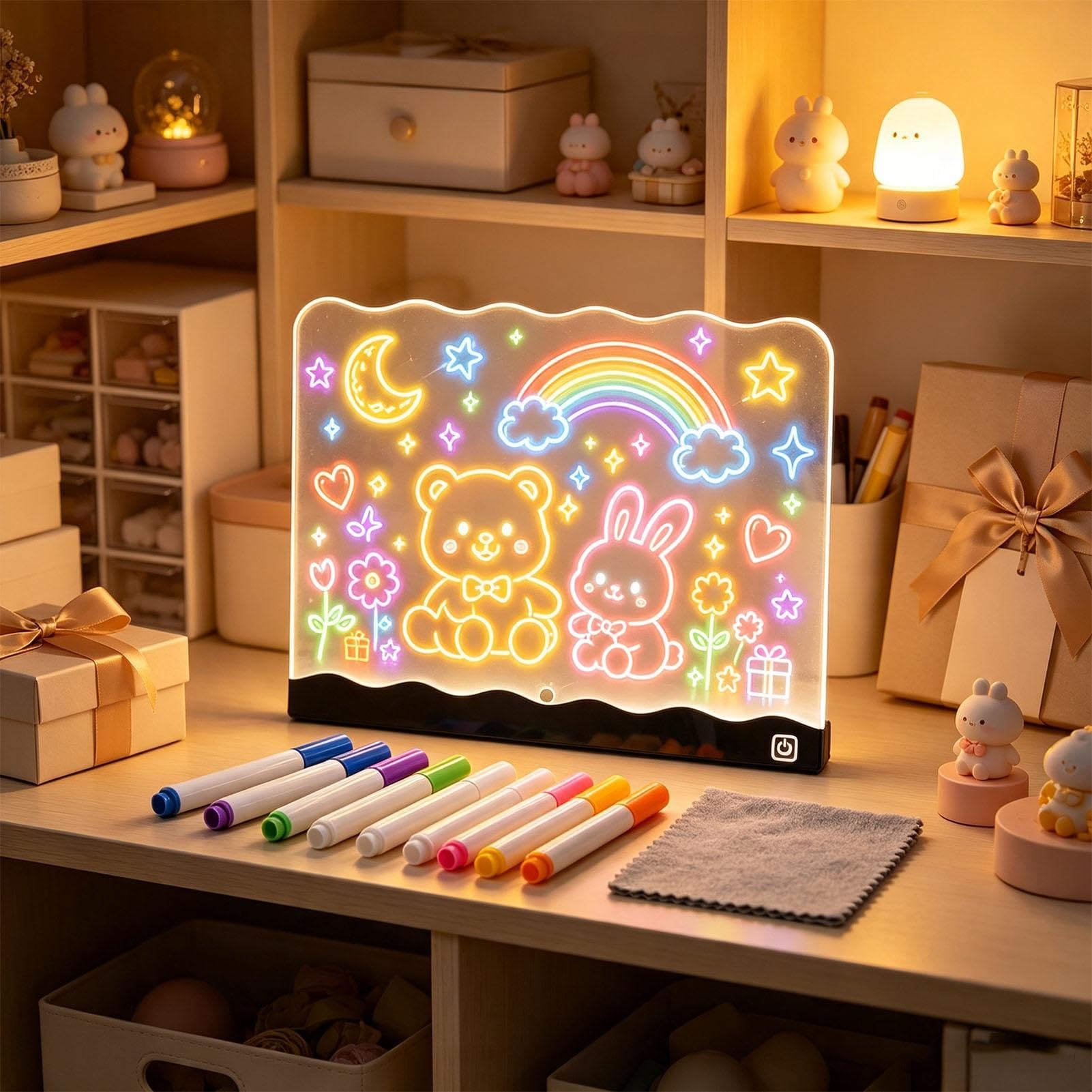 Lavagna da disegno a LED per bambini, blocco da scrittura ricaricabile con pennarelli | Lavagna LED per bambini, ragazze, ragazzi, scuola, classe, casa, viaggi, auto, aereo