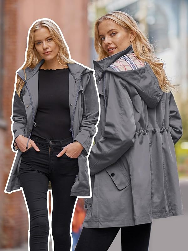 SaphiRose Women's Waterproof Rain Jacket Long Lined Raincoat Outdoor Windbreaker with Hood (Dark Grey,XX-Large) by SaphiRose - Image 2