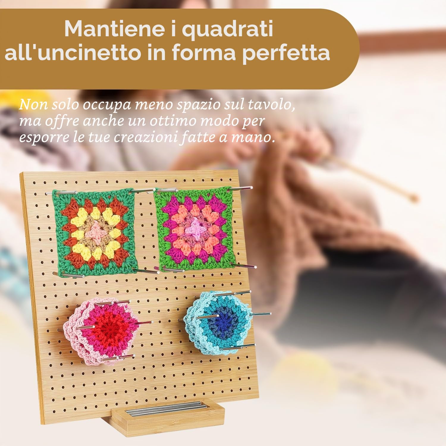 Buachois Tavola per Lavorare a Maglia Kit,Tavola Quadrata Fatta a Mano, Blocco e Aghi, 29 cm x 29 cm, con 30 Perni in Acciaio Inox, Tavola per Lavorare a Maglia e All'uncinetto di Progetti