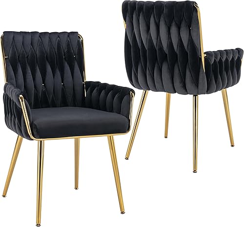 Miniatura 1 de GOOLON Juego de 2 sillas de comedor de terciopelo, modernas sillas de cocina tapizadas tejidas, sillas de escritorio de lujo con respaldo hecho a
