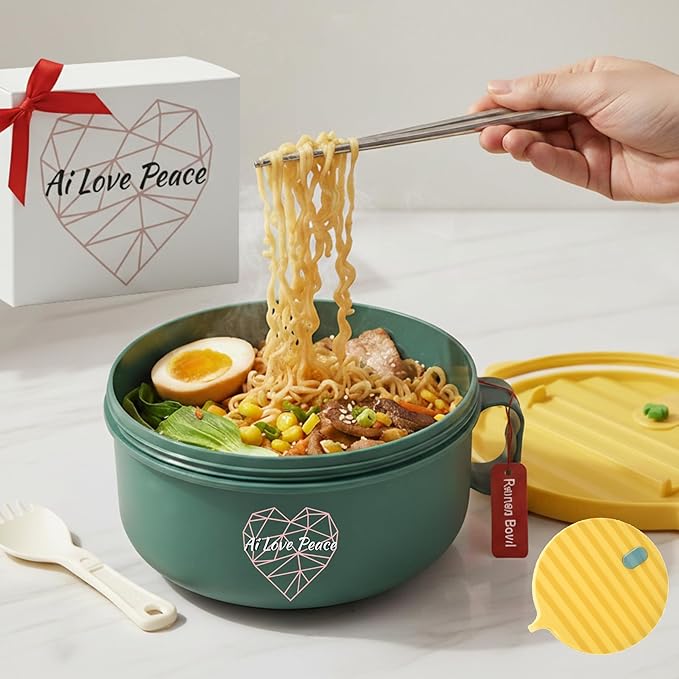Ai Love Peace Ramen Bowl, 40 oz Microwaveable Noodle Cooker for Ramen