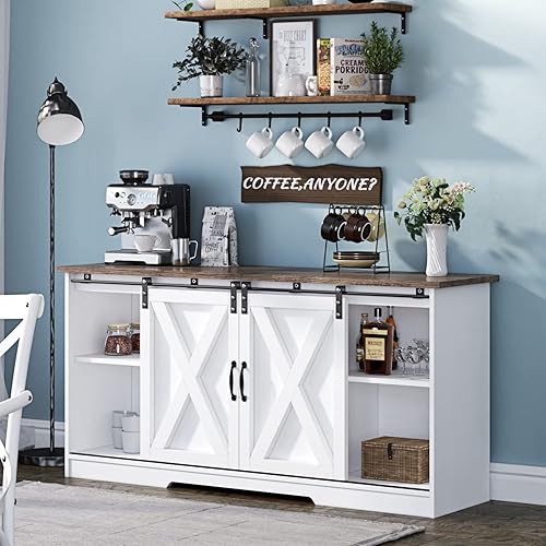 Miniatura 3 de Soporte de TV con puerta corrediza de granero y armarios de almacenamiento soporte de TV para televisores de hasta 65 pulgadas centro de