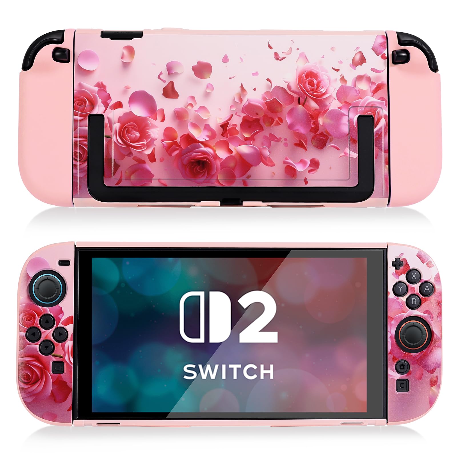 DLseego Dockable Hülle Kompatibel mit Switch 2,Blumenmuster Motiv Hartschalenhülle,Slim PC Kratzfeste und Stoßdämpfende Switch 2 Schutzhülle und Weiche Joy-C Hülle,Rosa