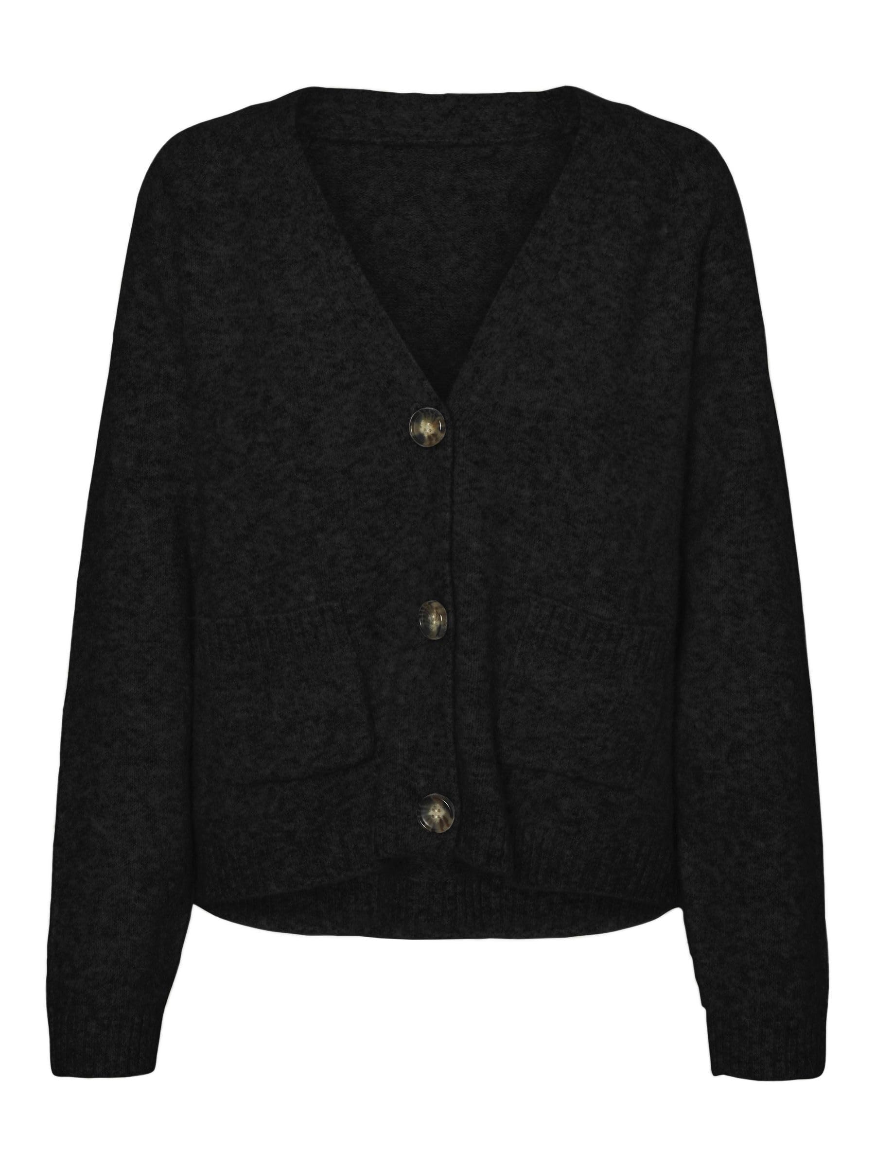 VERO MODA Womens Vmboom Ls V-Neck Button Noos Cardigan Sweater, Black, L UK