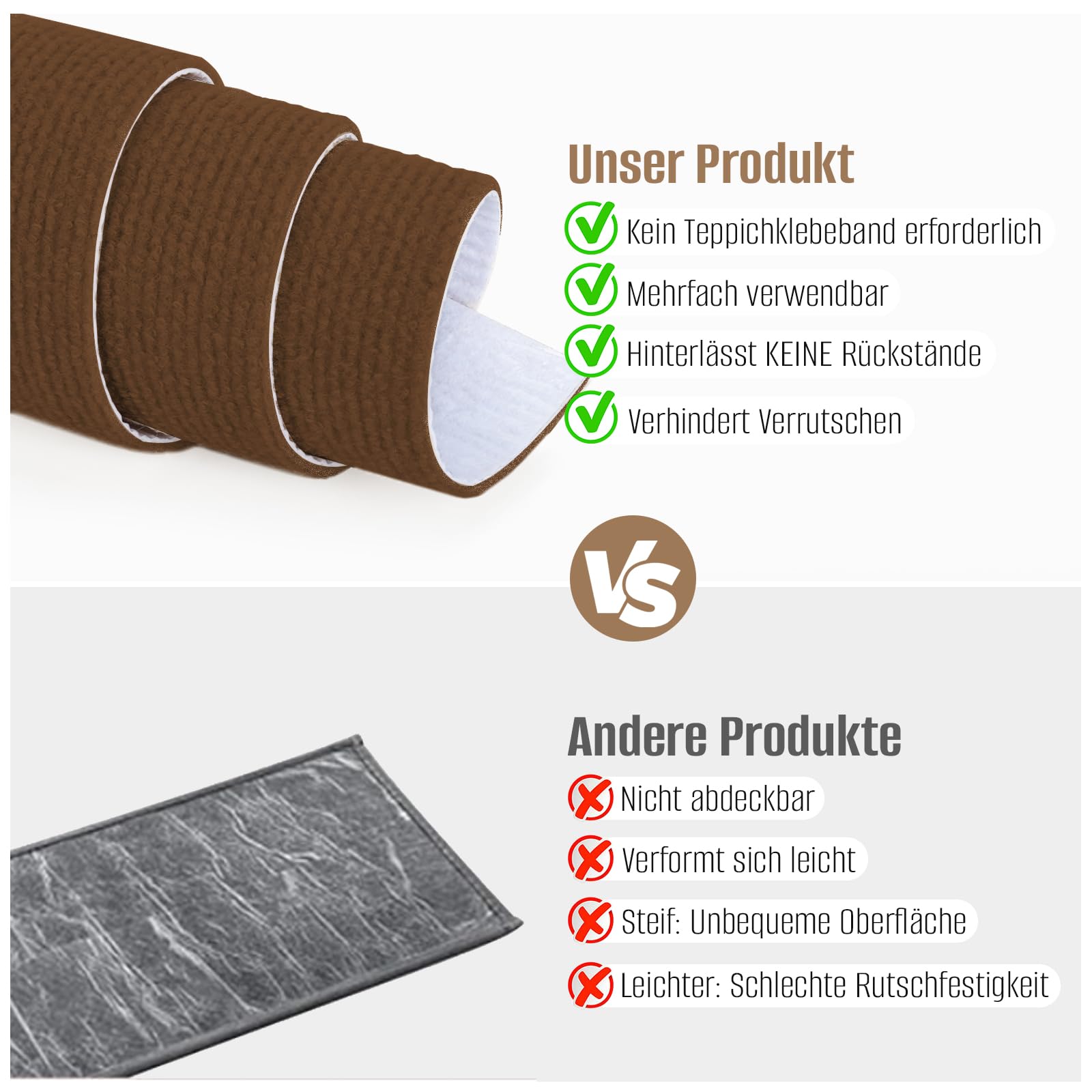 Stufenmatten Selbstklebend, Anti-Rutsch Treppen Teppich, 15 Stück Treppenstufen Matten, 76x20 cm Treppenschutzmatten für Innen, Ideal für Kinder, Senioren und Haustiere（Braun）