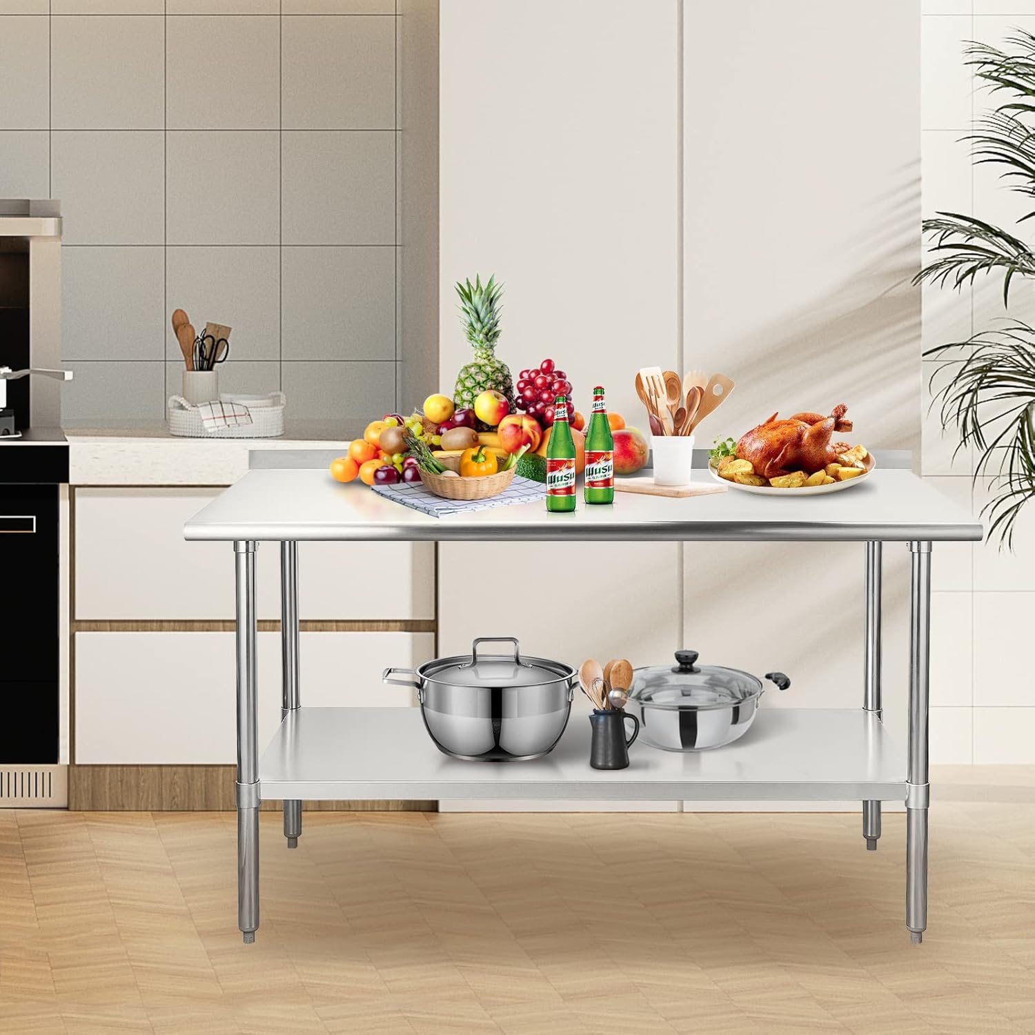 HOCCOT Stainless Steel Table for Prep & Work 24" X 60" inches with Adjustable Shelf and Backsplash, Commercial Workstations, Utility Table in Kitchen Garage Laundry Room Outdoor BBQ : Industrial & Scientific