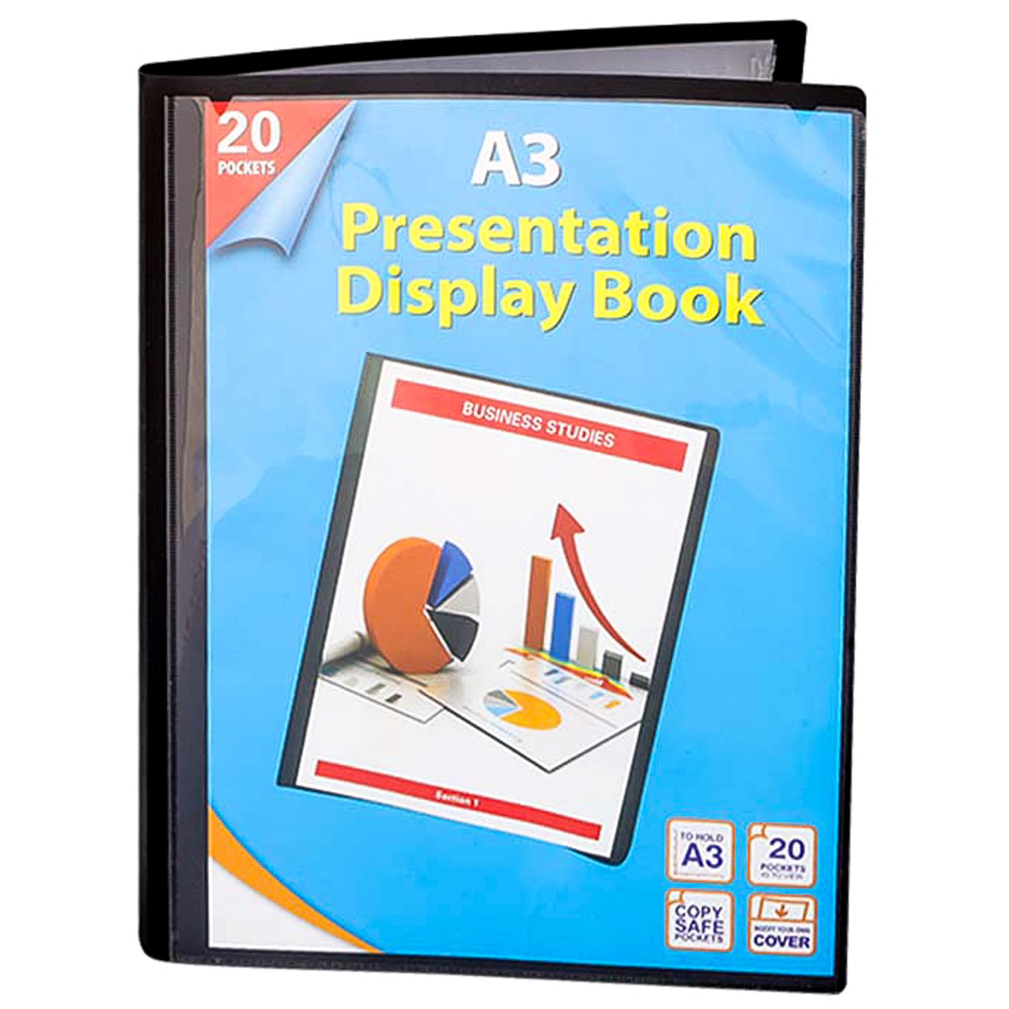KAV A3 Presentation Display Book Portfolio Document Organiser - 20 Pockets, 40 Views - Acid Free Copy Safe Durable PP Material Polly Pocket Folder Project Book Plastic Wallets