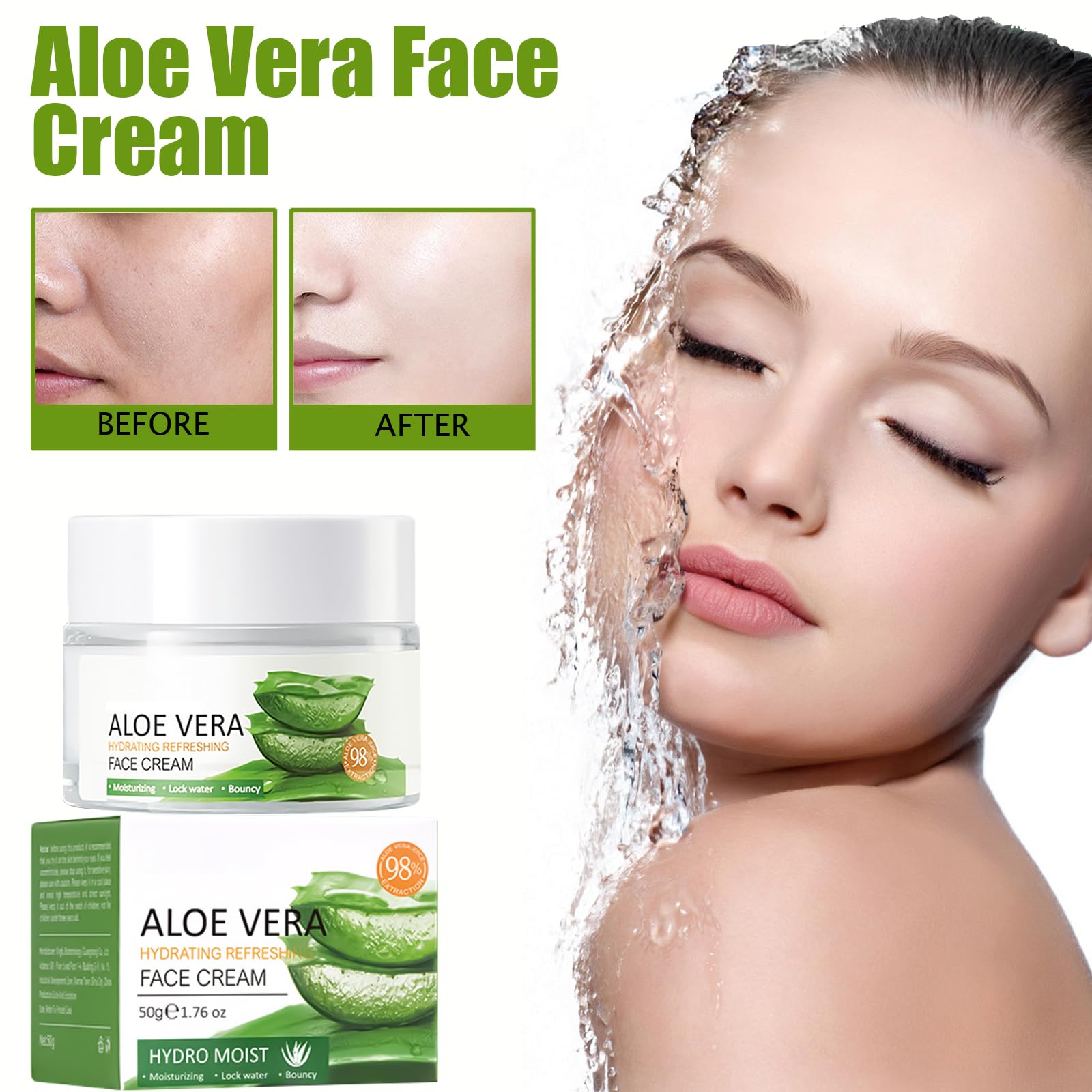 Aloe Vera Face Cream, Hydrating & Nourishing Moisturizer for Women 98% Pure Aloe Vera, Suitable for All Skin Types - Image 3