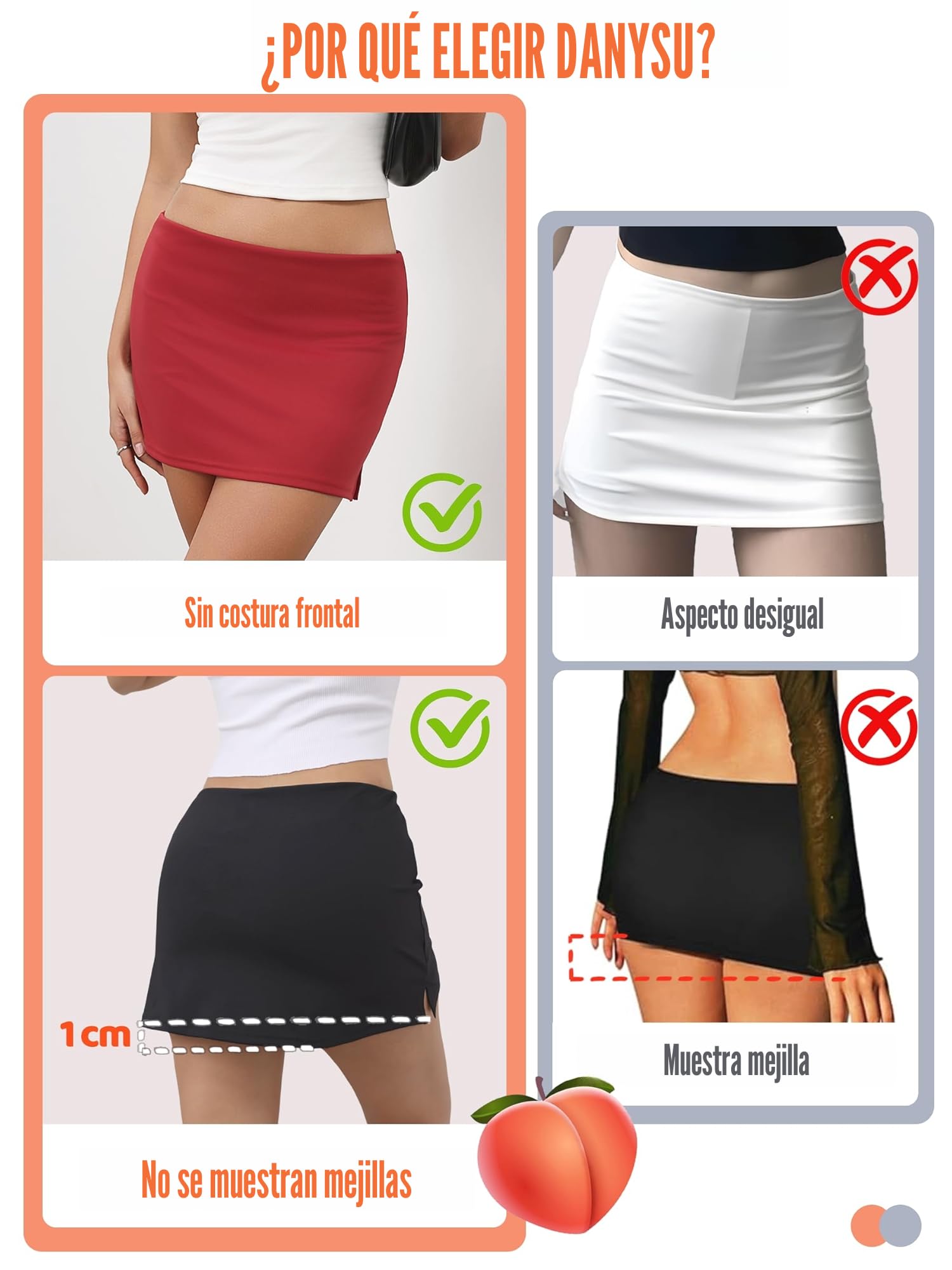 Danysu Minifalda elástica de cintura baja con pantalones cortos con abertura lateral para deportes de uso diario