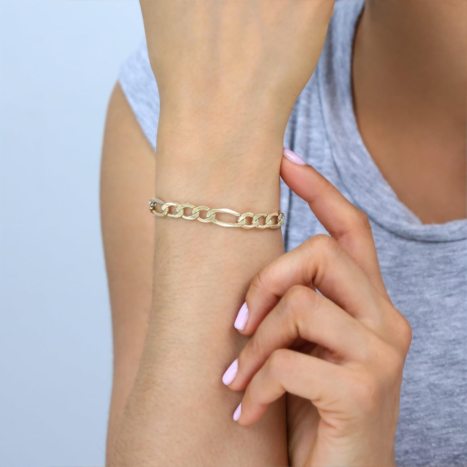 Nuragold 10k Real Yellow Gold Figaro Link 7mm Chain Bracelet (7"-9") Italian Jewelry for Men & Women
