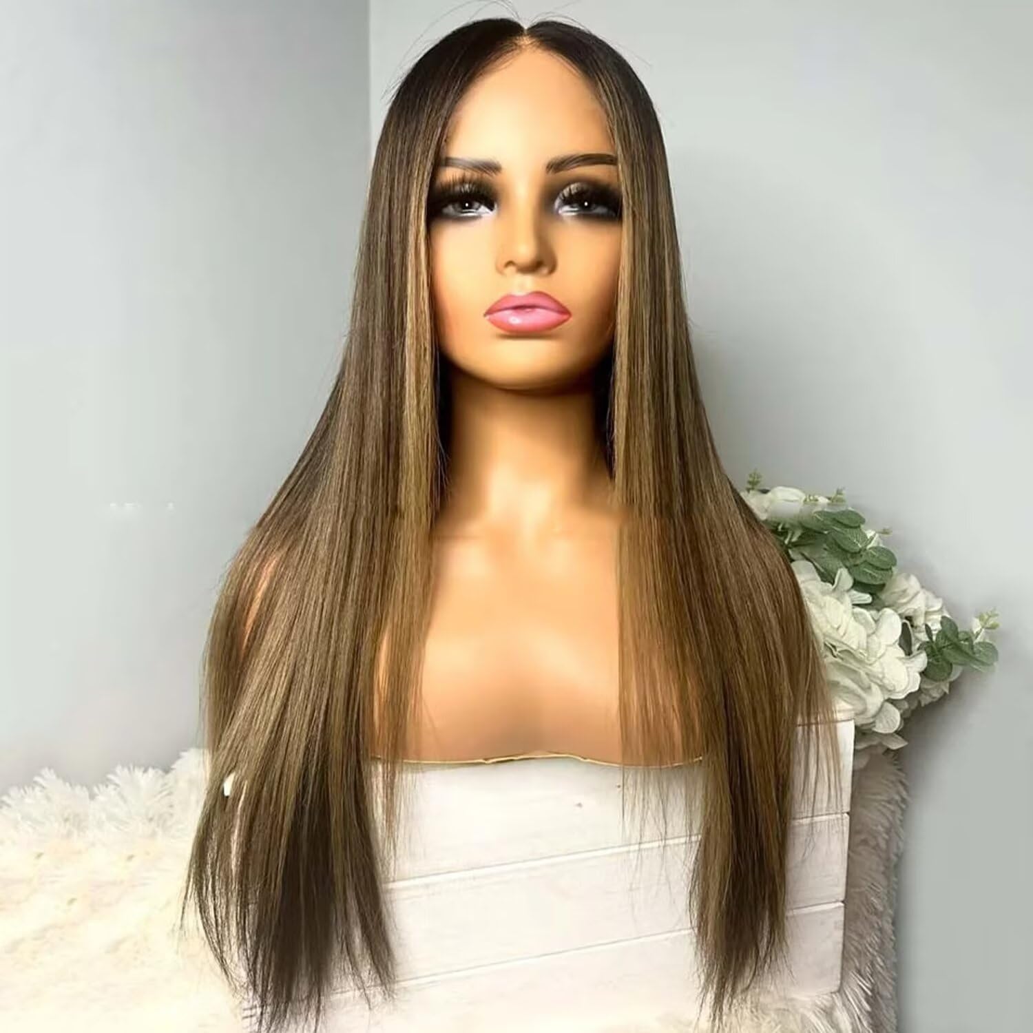 Straight Glueless 13X4 HD Lace Front Wig with Baby Hair Highlight #1B/4/27 Pre Plucked 100% Virgin Human Hair Brazilian Remy Hair Wig 150% Density for Black Woman 14 Inch