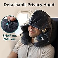 Vista 5 de FLOWZOOM Almohada inflable para el cuello para viajar en avión, almohada de avión con capucha en forma de H con 5 modos de repetición, inflado