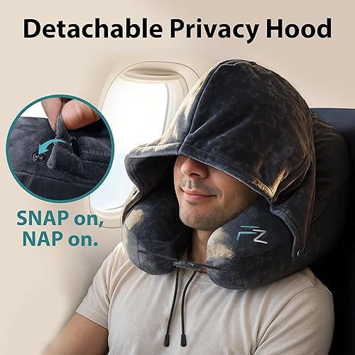 Miniatura 5 de Almohada inflable para el cuello para viajar en avión, almohada de avión con capucha en forma de H con 5 modos de repetición, inflado rápido,