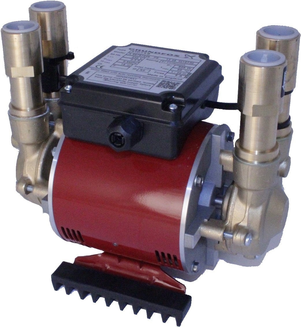 GrundfosWatermill Amazon 4.0 Bar Continuously Rated Regenerative Twin Impeller Positive Head Shower Pump STP-4.0 B (230V, 22mm Connectors, Anti-Vibration Feet, Inc Stainless Steel Flexible Hoses)
