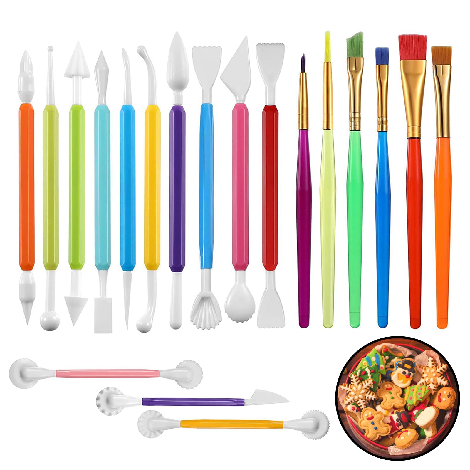 19Pcs Fondant Tools, Clay Tools, Cake Decorating Tool Set for Cookie Cake DIY Fondant Sculpting Decoration Supplies
