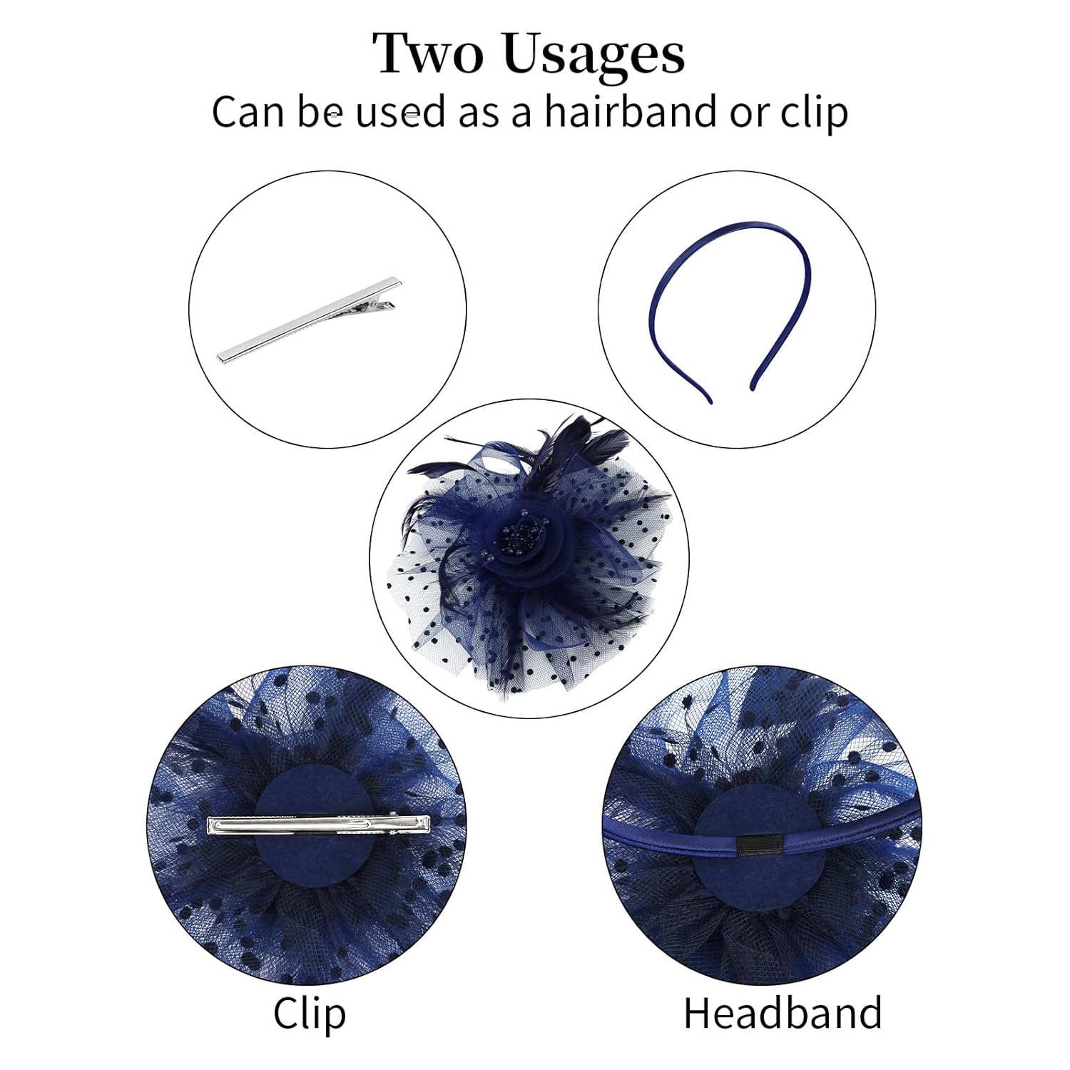 YARIEW 2025 Fascinators Hats for Women, Pearl Necklace for Women Tea Party Hats for women Feather Fascinator Headband for Wedding, Tea Party, Cocktail Dress Outfits Blue - Image 5