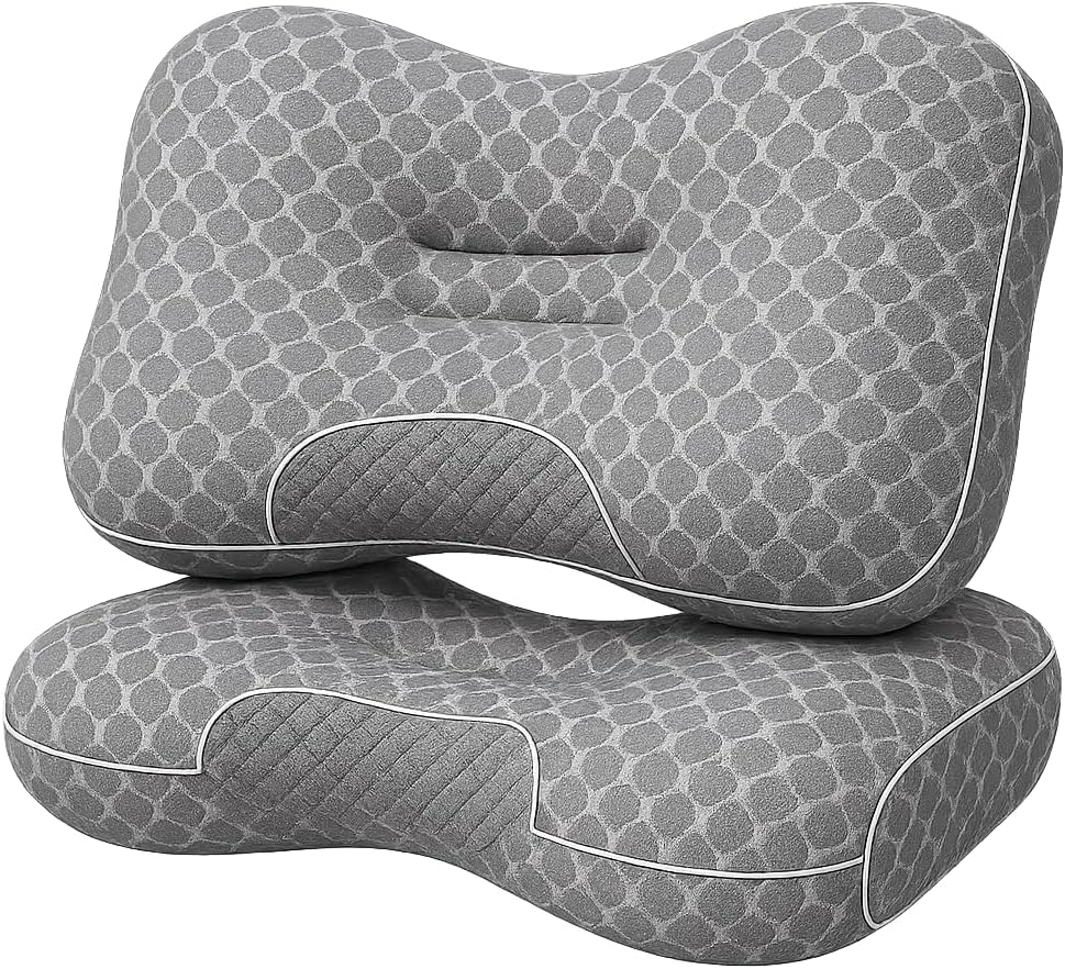 Orthopedic Memory Foam Pillow Set of 2 – Neck & Back Pain Relief, Ergonomic Contour Design for Side, Back & Stomach Sleepers – Breathable, Washable Covers