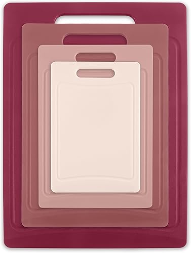 Vista 23 de COOK WITH COLOR Juego de tablas de cortar antideslizantes, esenciales de cocina con mango de fácil agarre para carne, verduras y frutas, 3 tablas