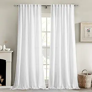 MIULEE White Linen Curtains 78 Inch Long 2 Panels for Bedroom Living Room, Soft Thick Linen Textured Back Tab Window Drapes Semi Sheer Light Filtering Rod Pocket Modern Farmhouse Decor