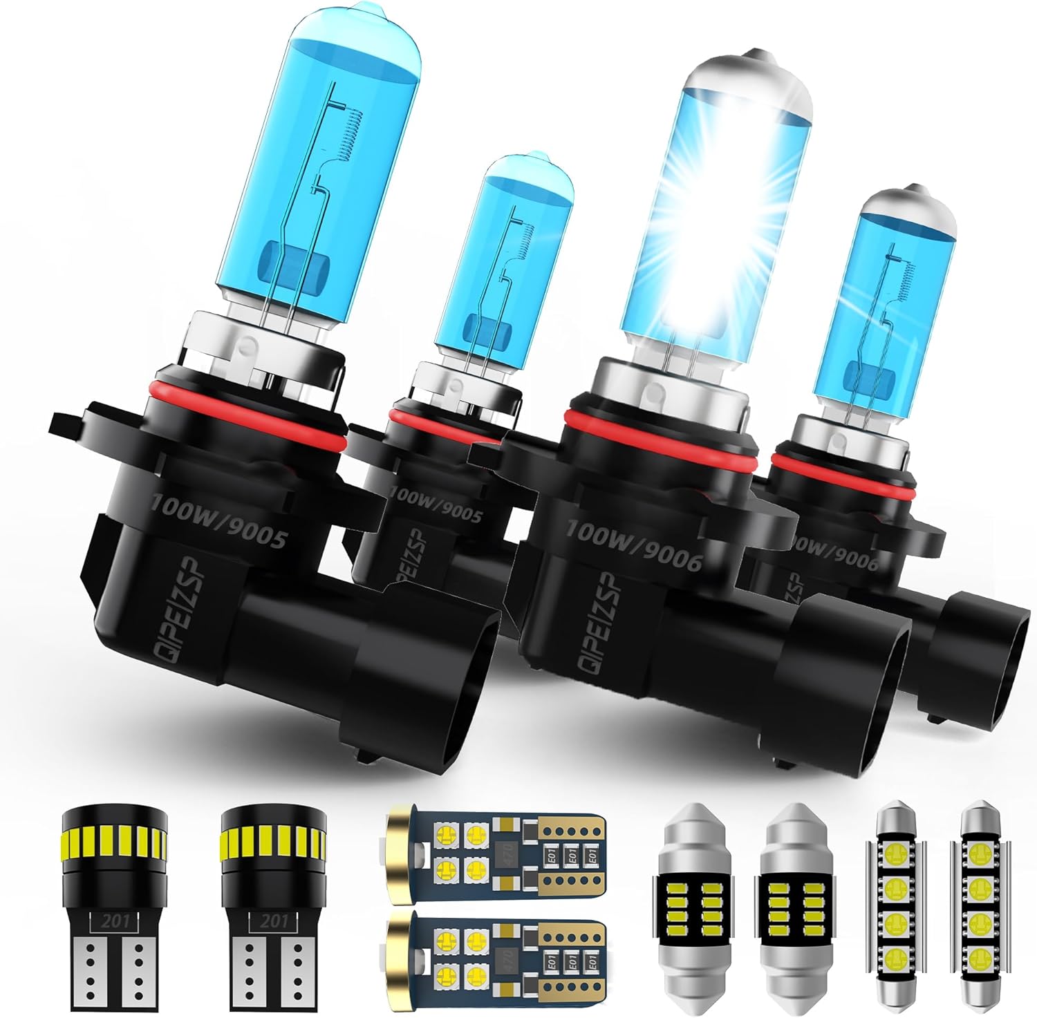 Fit For Honda Accord 2003-2010 2011 2012(Sedan) High Low Beam Light Bulb Kit + Interior Bulbs Package + License Plate Lights,9005 + 9006/HB4 High/Low Beams,Car Light Bulb,18 Packs