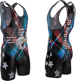 4 Time Sublimated Wrestling Singlet for Men and Youth, Powerlifting, MMA Wrestling Ring Gear/Apparel, Black, Navy Blue, Red (Sizes: 3XS-3XL) (XL 191-220 lbs., USA Black)
