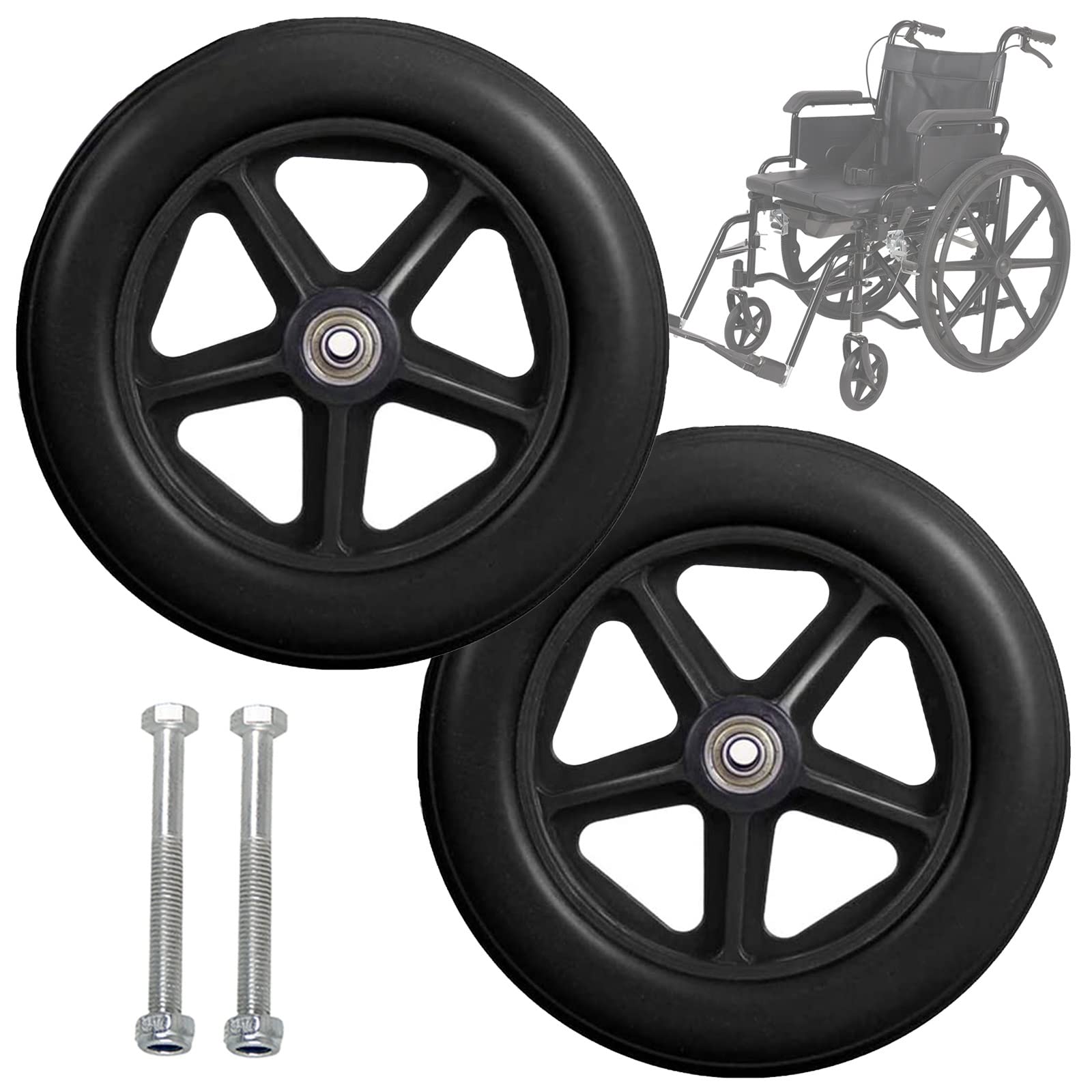 Ersatz-Rollstuhl-Lenkrollen-Set, solide Vorderräder für Rollstühle, Rollatoren und Gehhilfen, leicht rollendes Design mit Lagern (schwarz 15