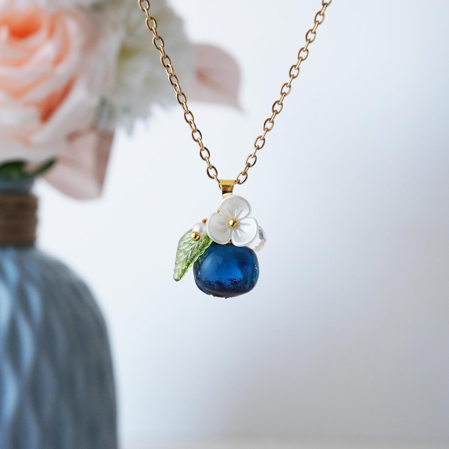 Handmade Blueberry Strawberry- Cute Fruit - Shaped Pendant Necklace - Exquisitely cute, perfect choice for nature lovers. hypoallergenic stainless steel.birthday gift for women.