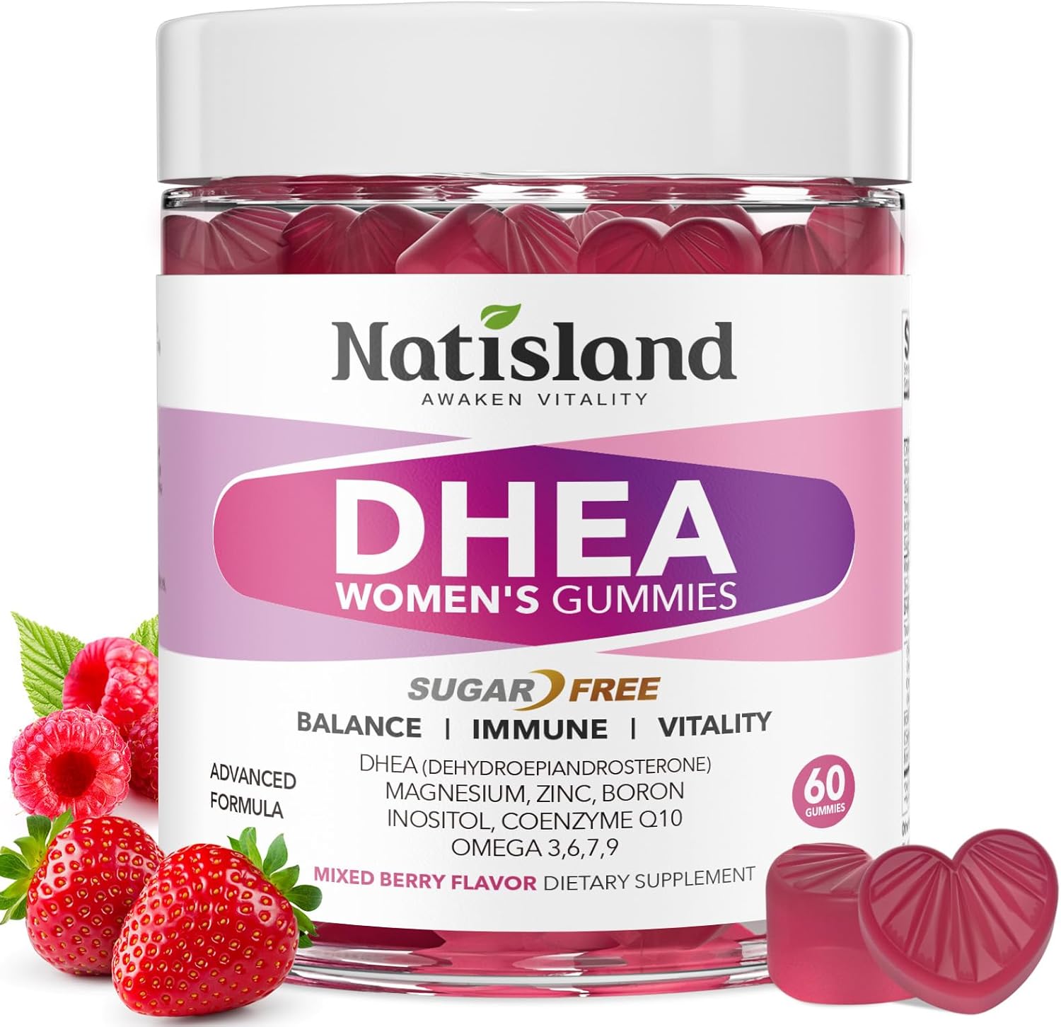 DHEA Supplement for Women, DHEA 50mg with Omega-3, Magnesium & Antioxidant Blend, Supports Hormone Balance, Healthy Aging, Immunity & Energy, DHEA 25 mg per Gummy, Non-GMO, Sugar Free, 60ct