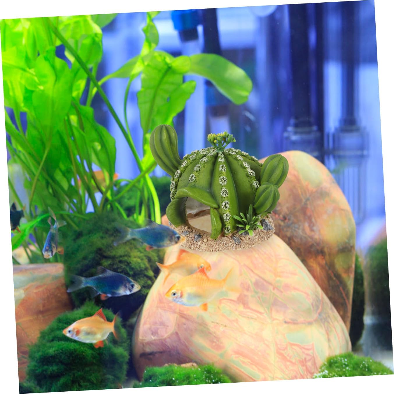 DOITOOL 3pcs Cactus Ornament for Reptiles Shelter Lifelike Green Resin Decoration for Turtle Lizard Tanks Hiding for Pets and Stain Resistant Cactus Models for Pet Landscaping