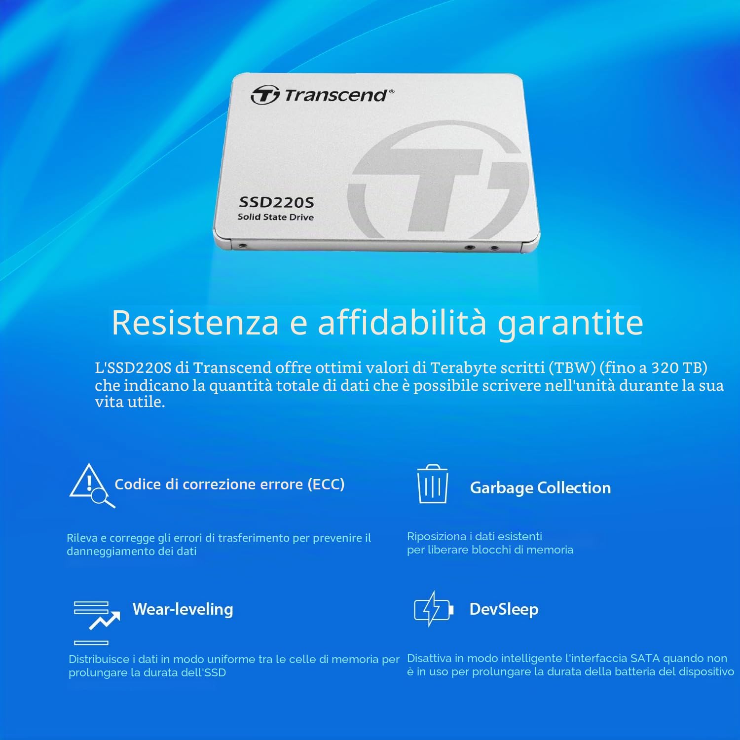 Transcend TS240GSSD220S Solid State Drive, SATA III, 6 GB/s SSD220S 2.5”, 240 GB