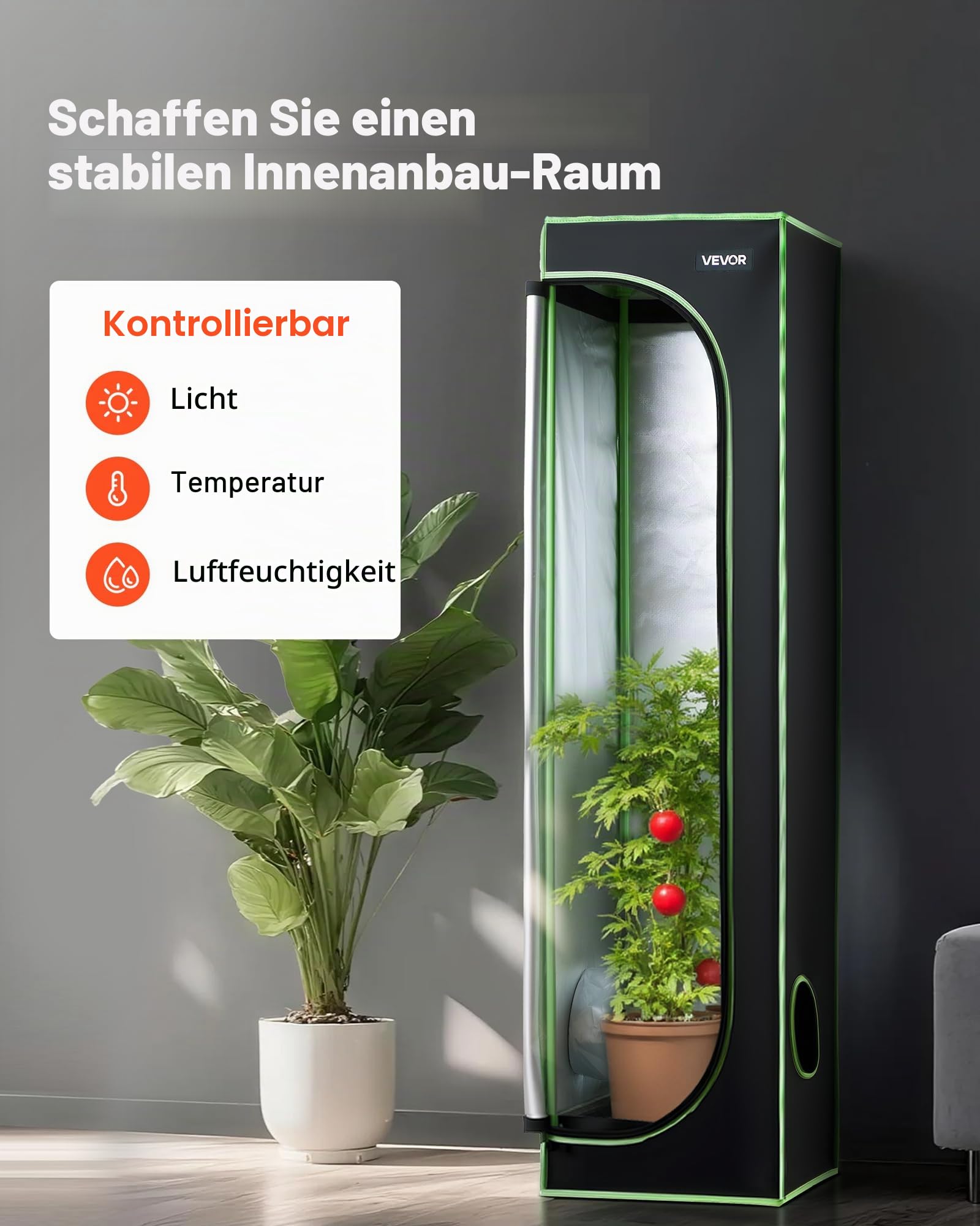 VEVOR Growzelt, 40x40x160 cm, Growzelt 600D hochreflektierendes Mylar, Indoor-Pflanzenzelt mit Beobachtungsfenster, Bodenwanne & Reißverschluss, Gewächshaus Zuchtzelte für Obst, Blumen & Gemüse
