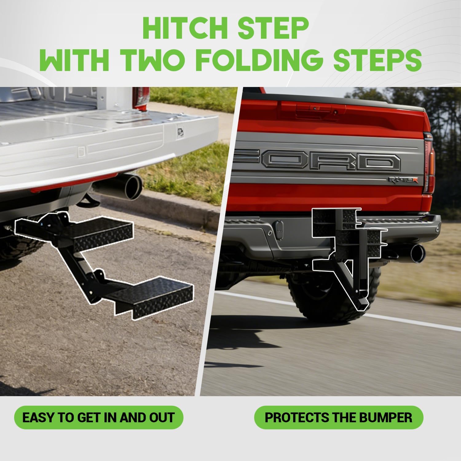 Hitch Step with Two Folding Steps for 2" Hitch Receiver, Folding Hitch Step for Pickup Truck SUV Camper Van Trailer, 12" W 4-Level Adjustable Height Bumper Step Heavy Duty Folding Hitch Step