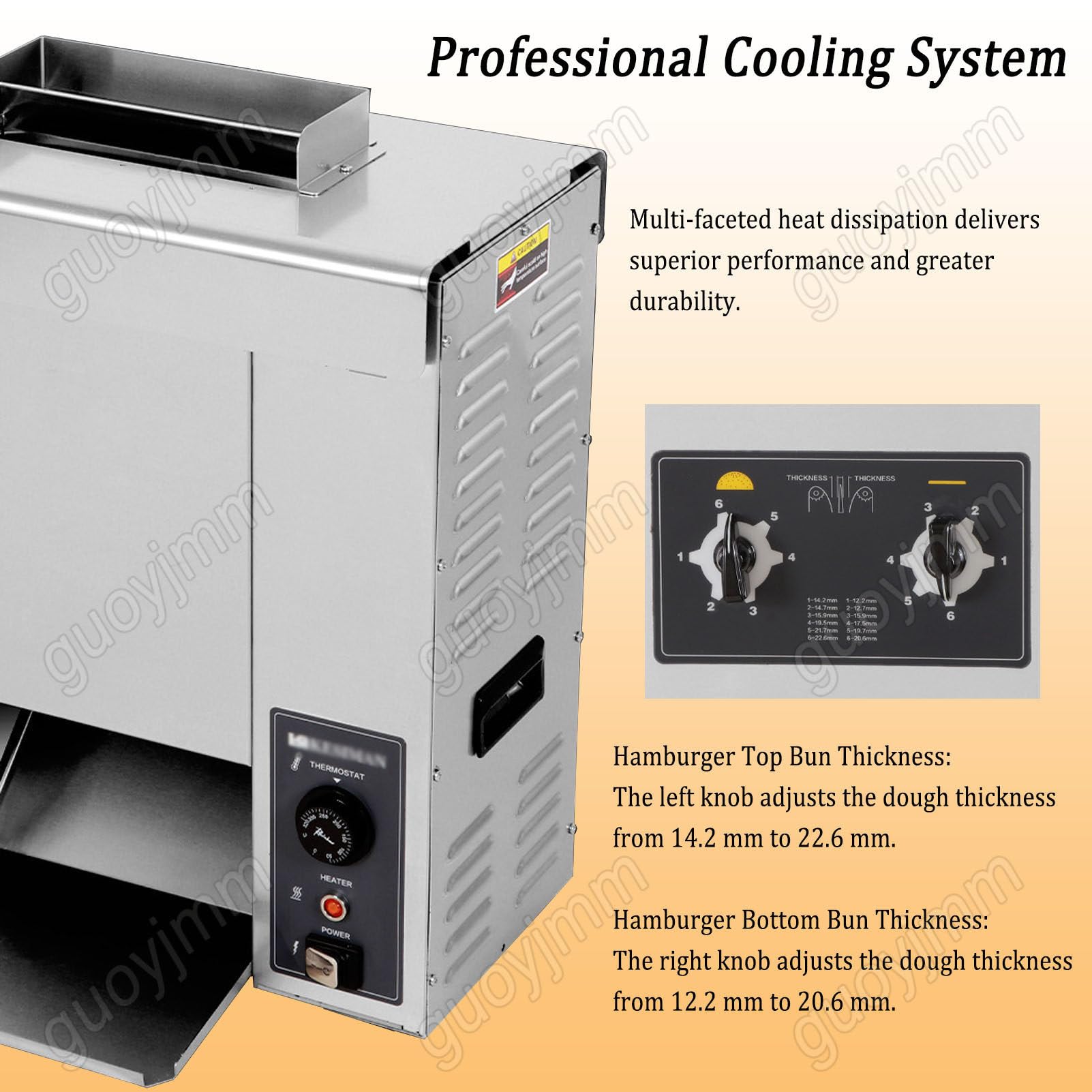 Máquina Comercial para Hornear Pan de Hamburguesa de 2000 W, Máquina Eléctrica de Cadena para Hornear Pan Tostado/Bollos/Pan, Temperatura y Grosor Ajustables