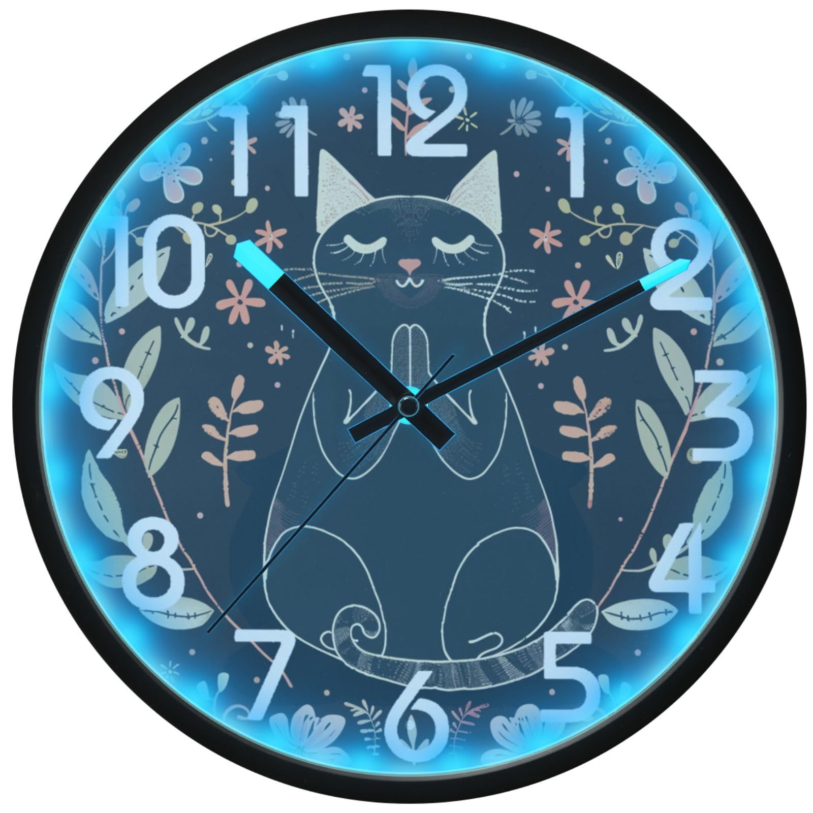 Horloge murale LED phosphorescente à piles avec contrôle du son et motif chat