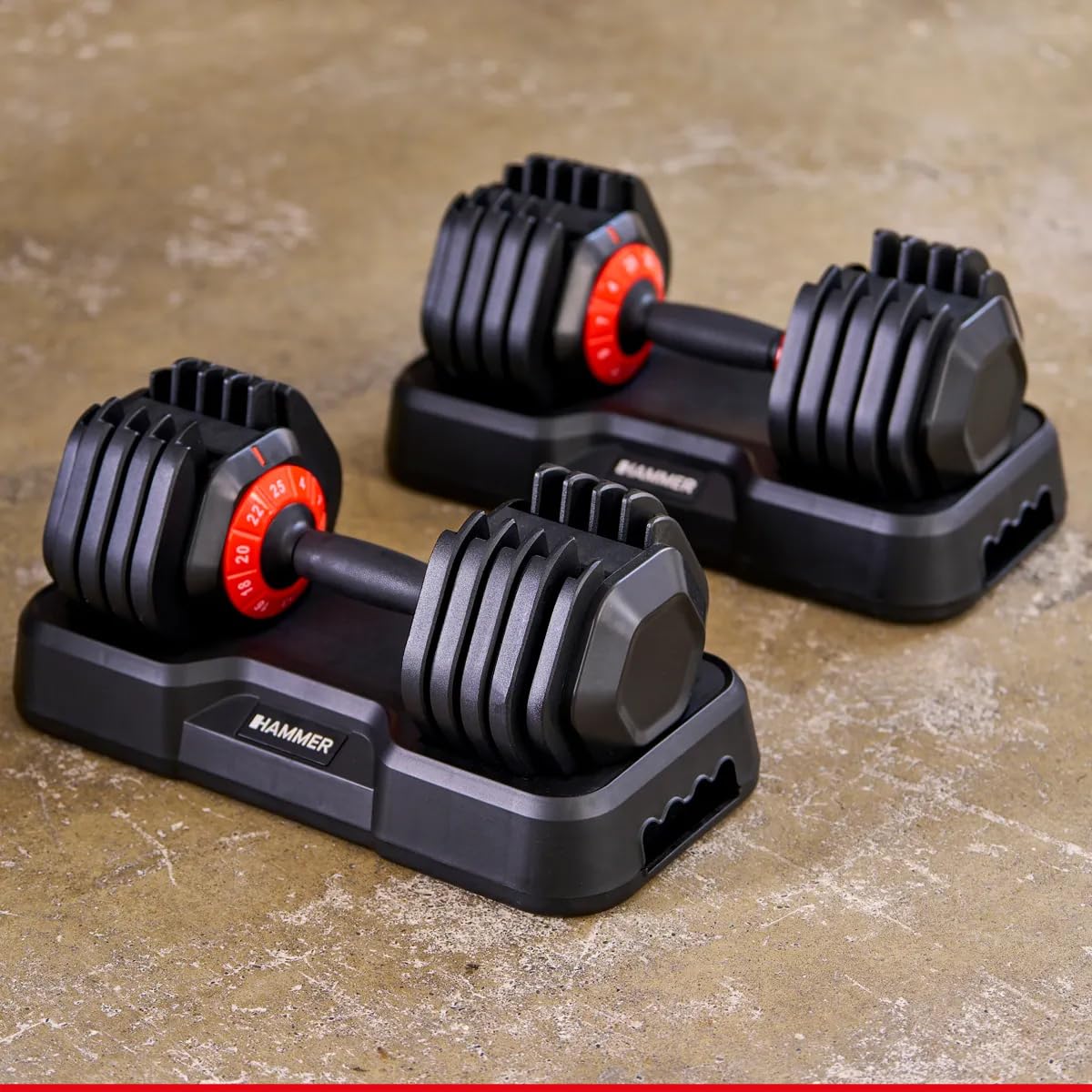 HAMMER Hanteln StrongLock 4.0 Smartes Hantelsystem mit Gewichtsverstellung durch einfaches Drehen (2 x 25 kg)