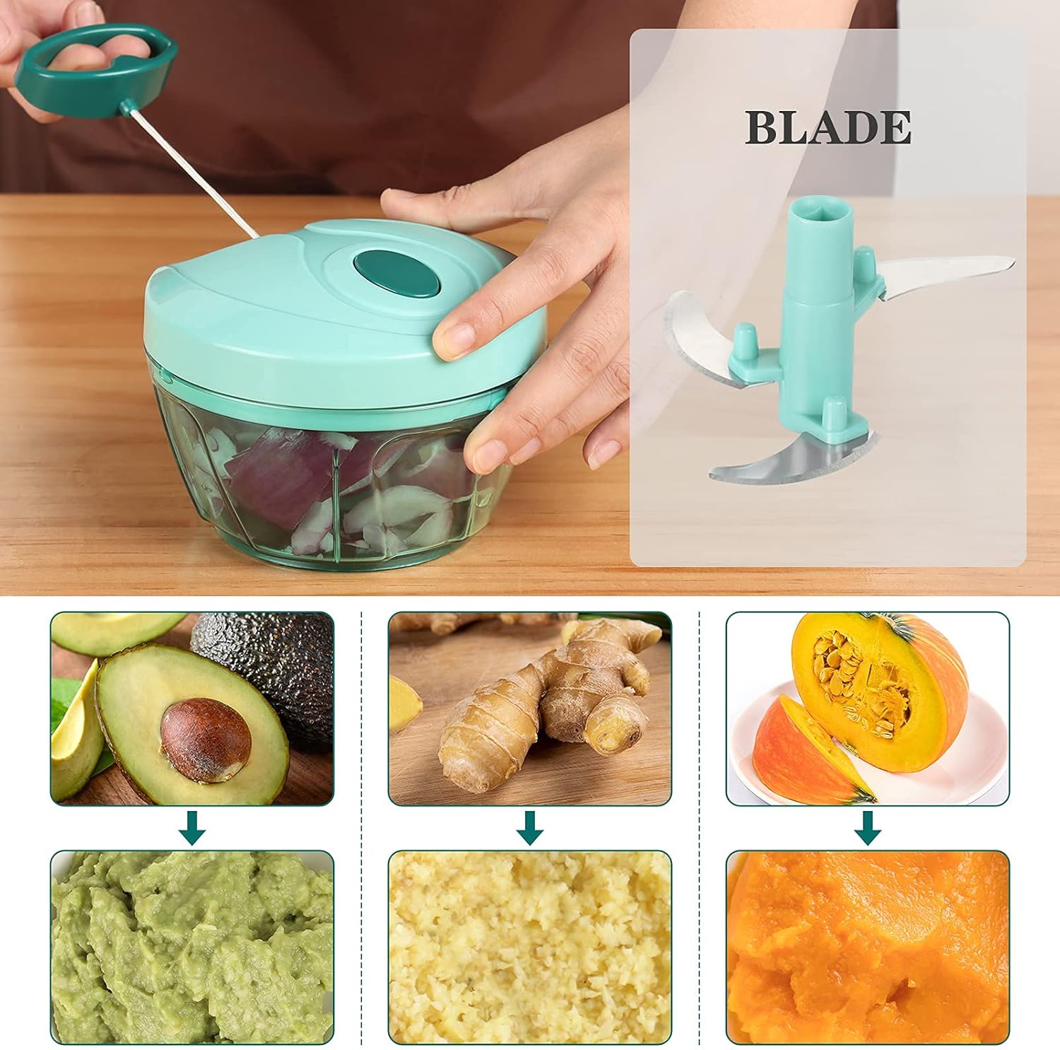 Cambom Manual Food Chopper, Hand Pull String Vegetable Slicer Onions Cutter, BPA free food safe material