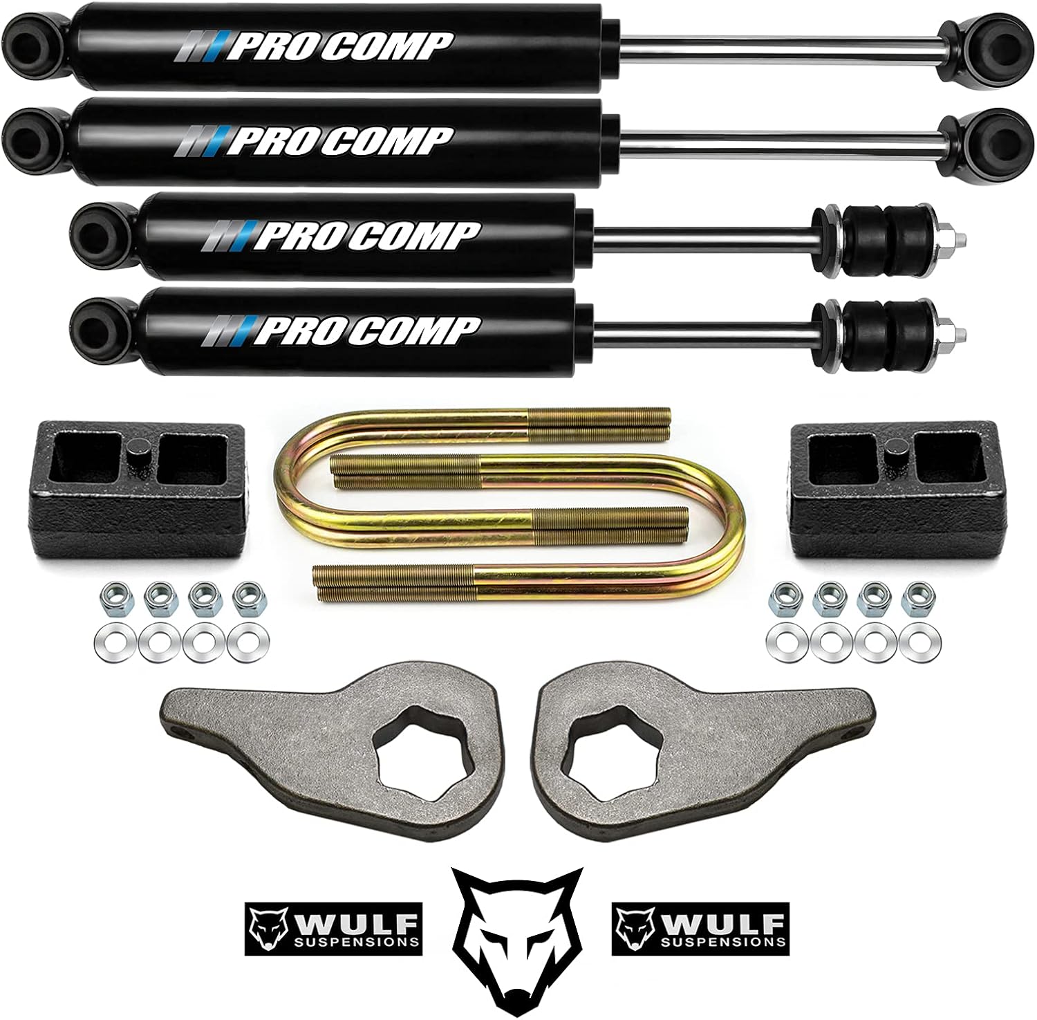 Wulf 1-3" Front 1.5" Rear Leveling Lift Kit with Pro Comp Shocks compatible with 2002-2005 Dodge Ram 1500 4X4 with Torsion Bar Suspension
