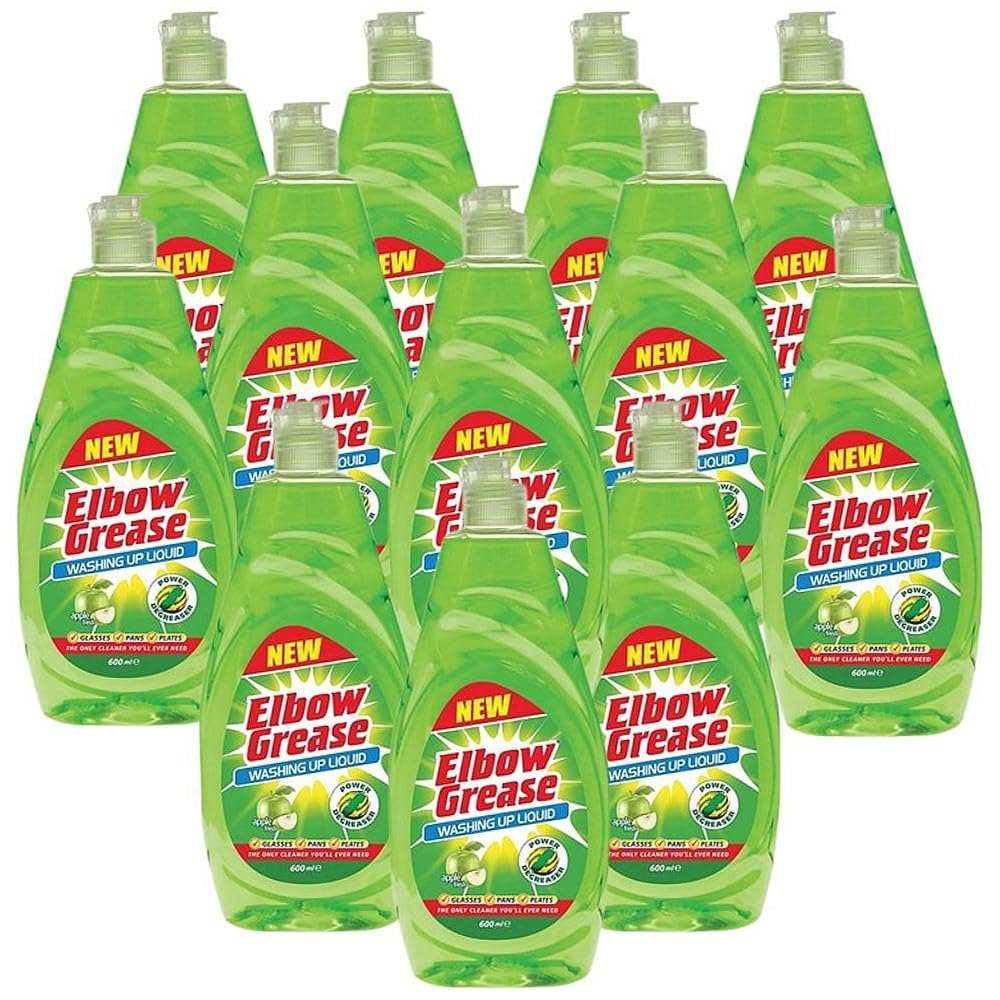 12 x Elbow Grease Apple Washing Up Liquid, 600ml, Fresh Apple Fragrance, Tough on Grease, Gentle on Hands